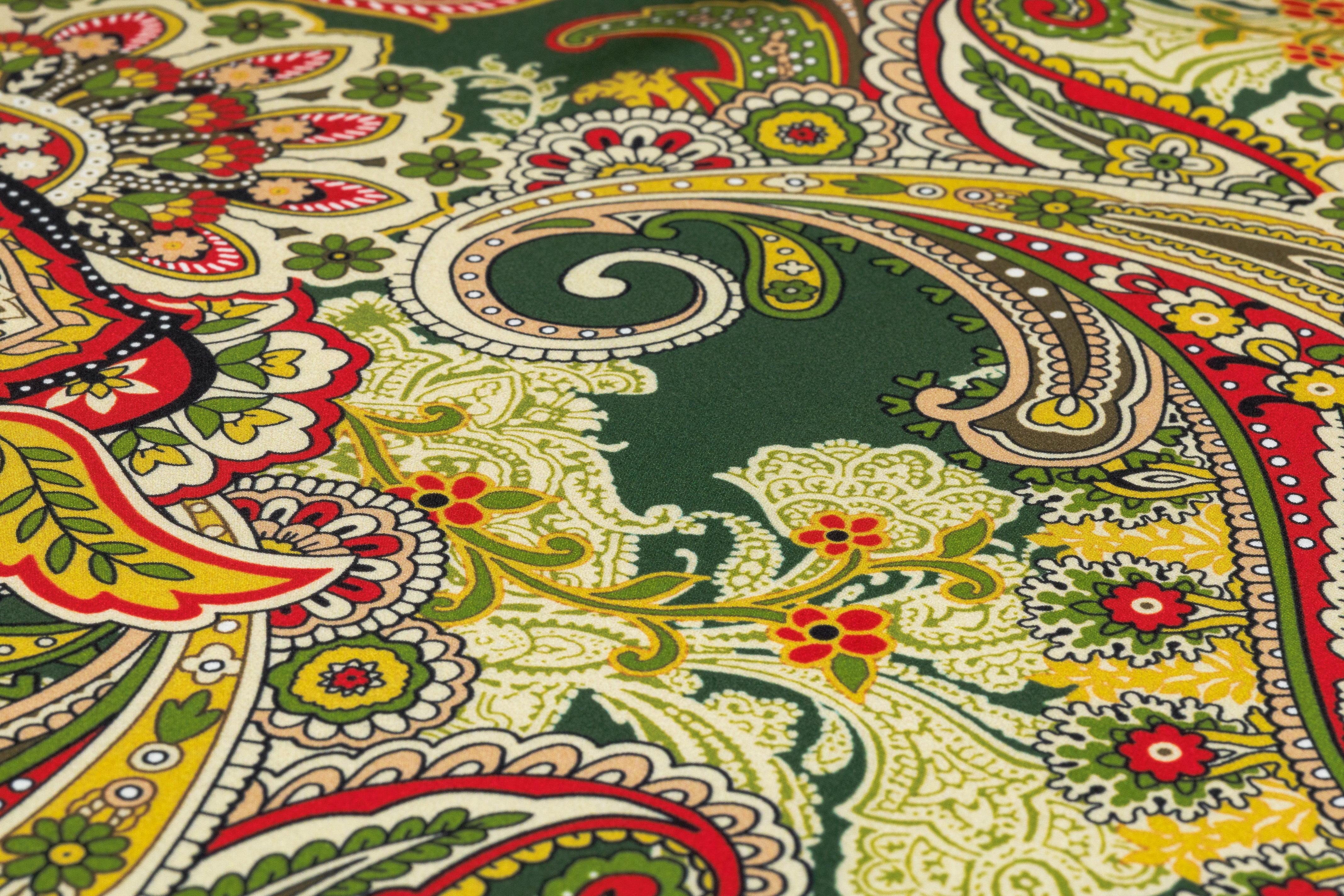 Paisley Italian Silk Satin - Green / Gold / Red