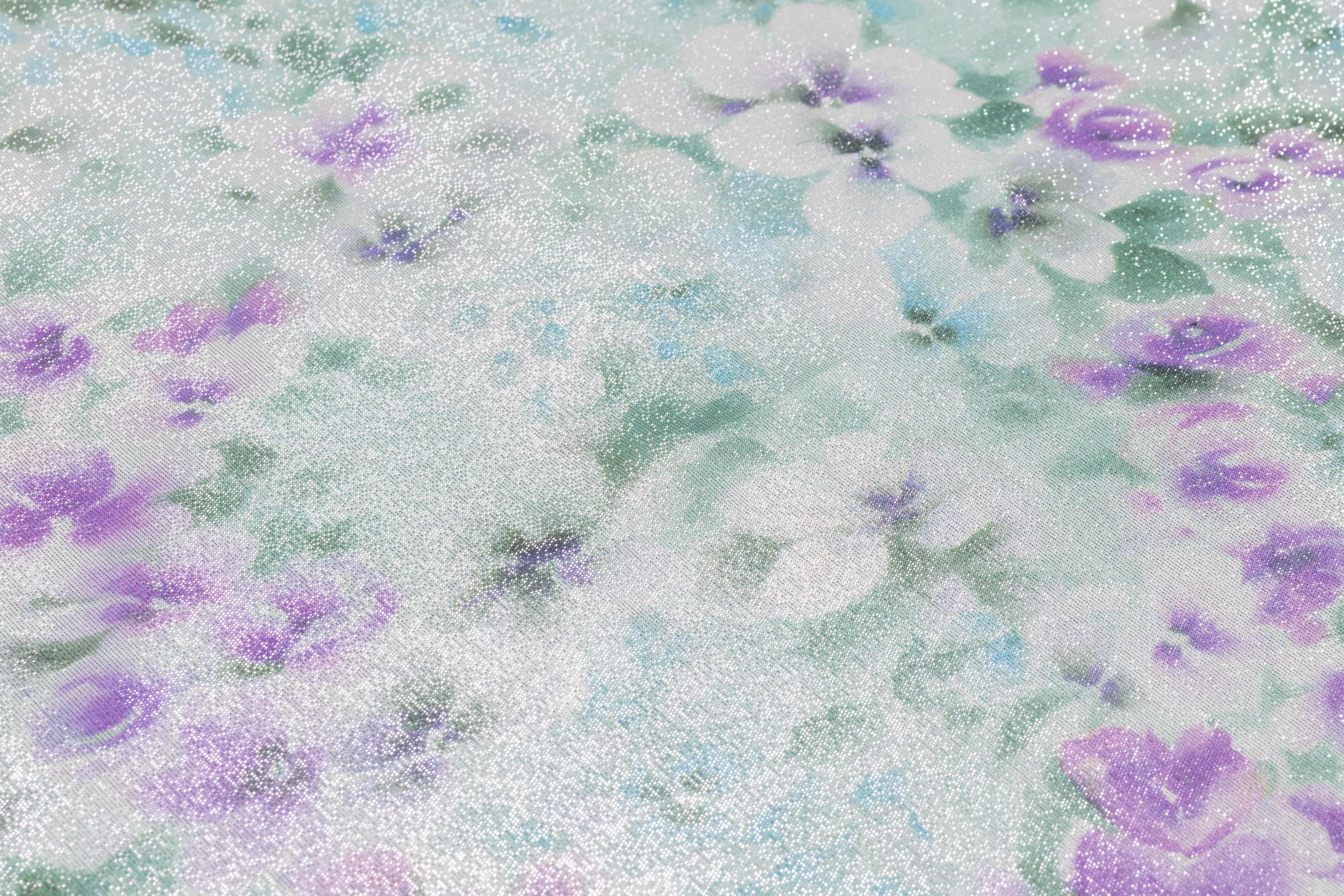 Floral Metallic Silk Chiffon Lamé - Green / Violet