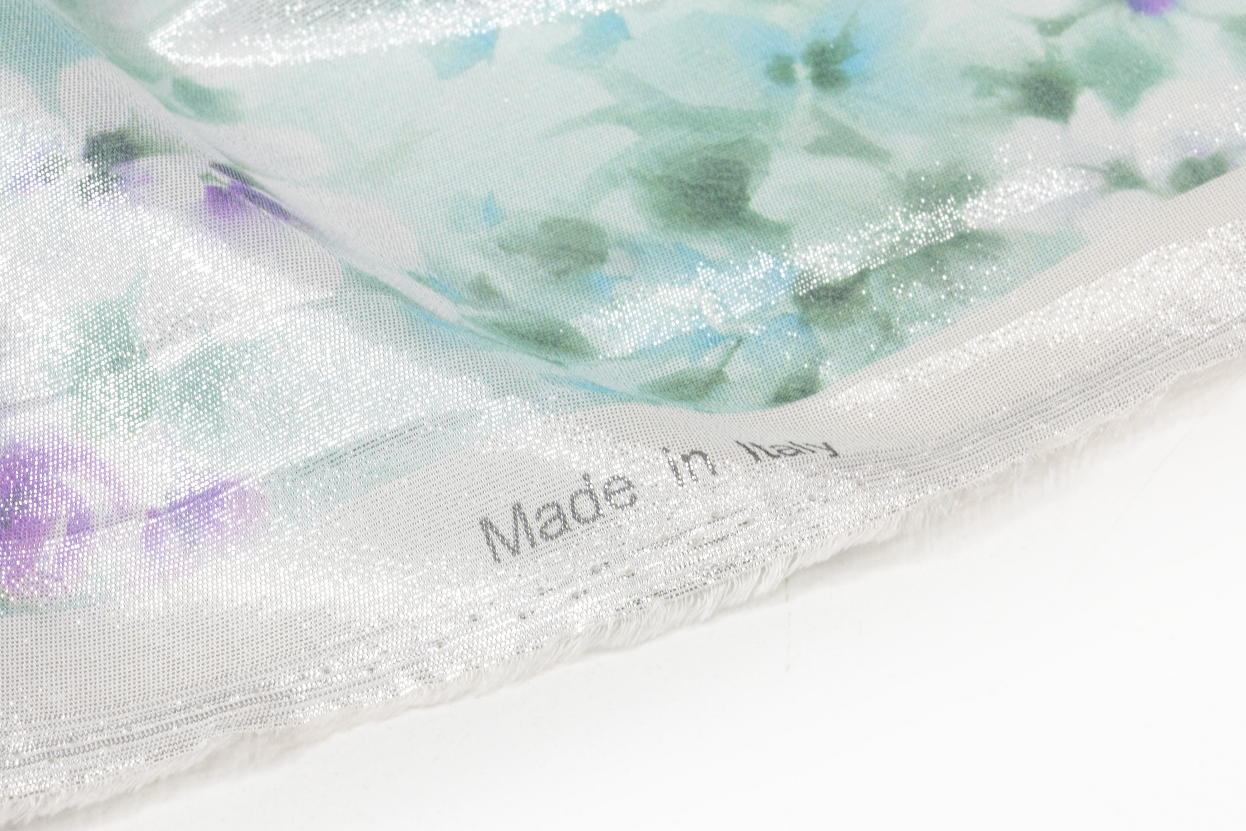 Floral Metallic Silk Chiffon Lamé - Green / Violet
