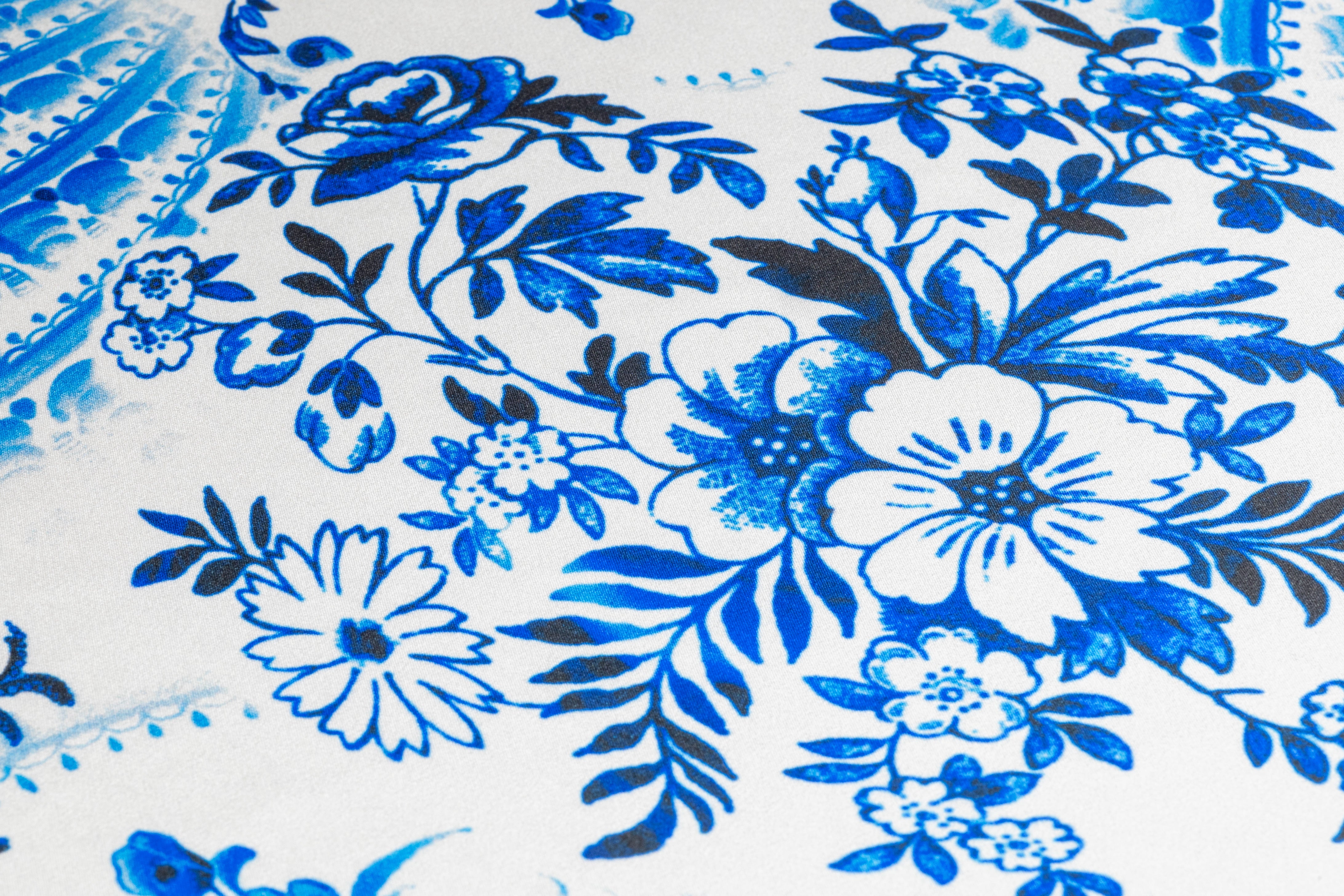 Floral Italian Silk Charmeuse - Blue / White