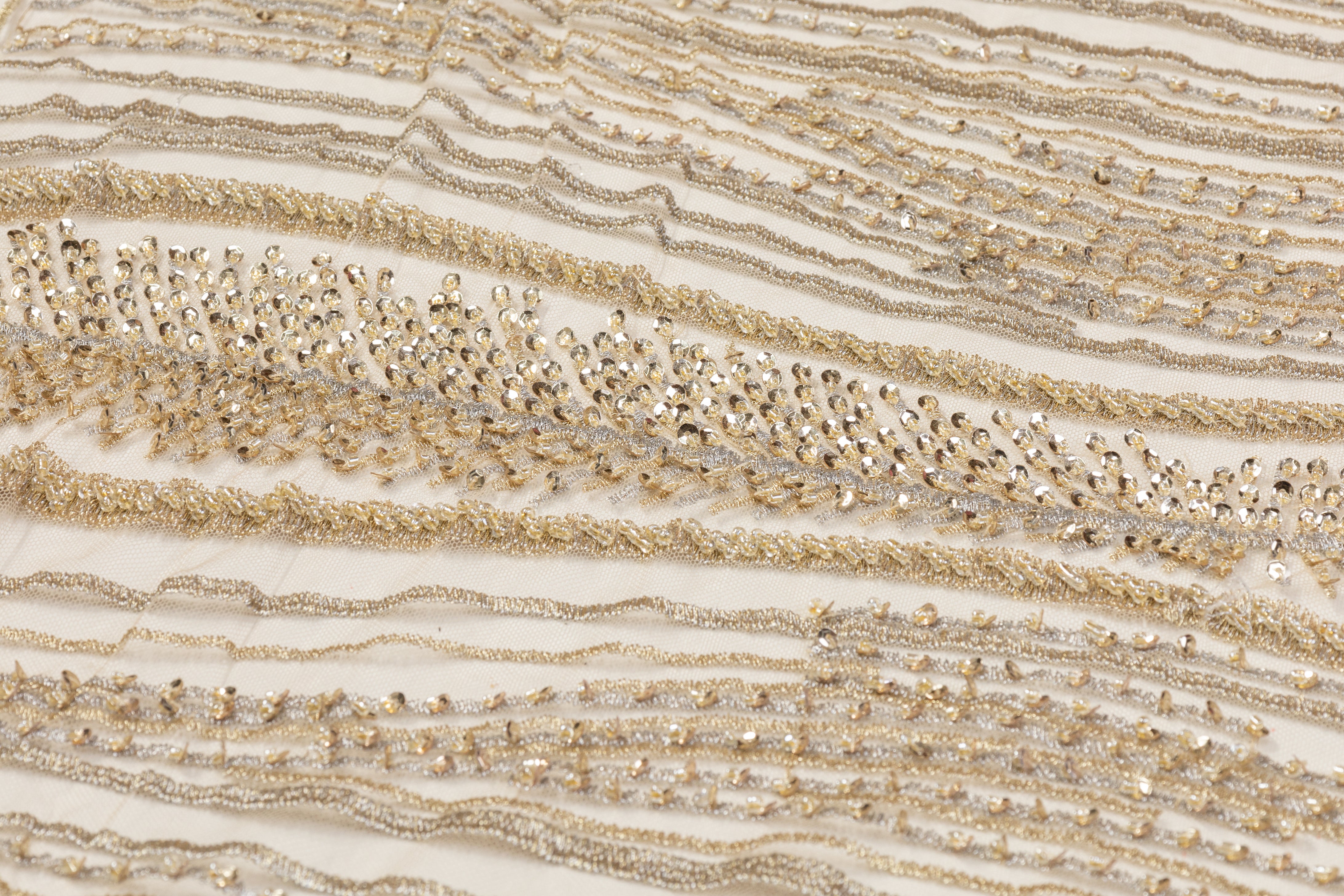 Beaded and Embroidered Tulle - Champagne Gold / Taupe