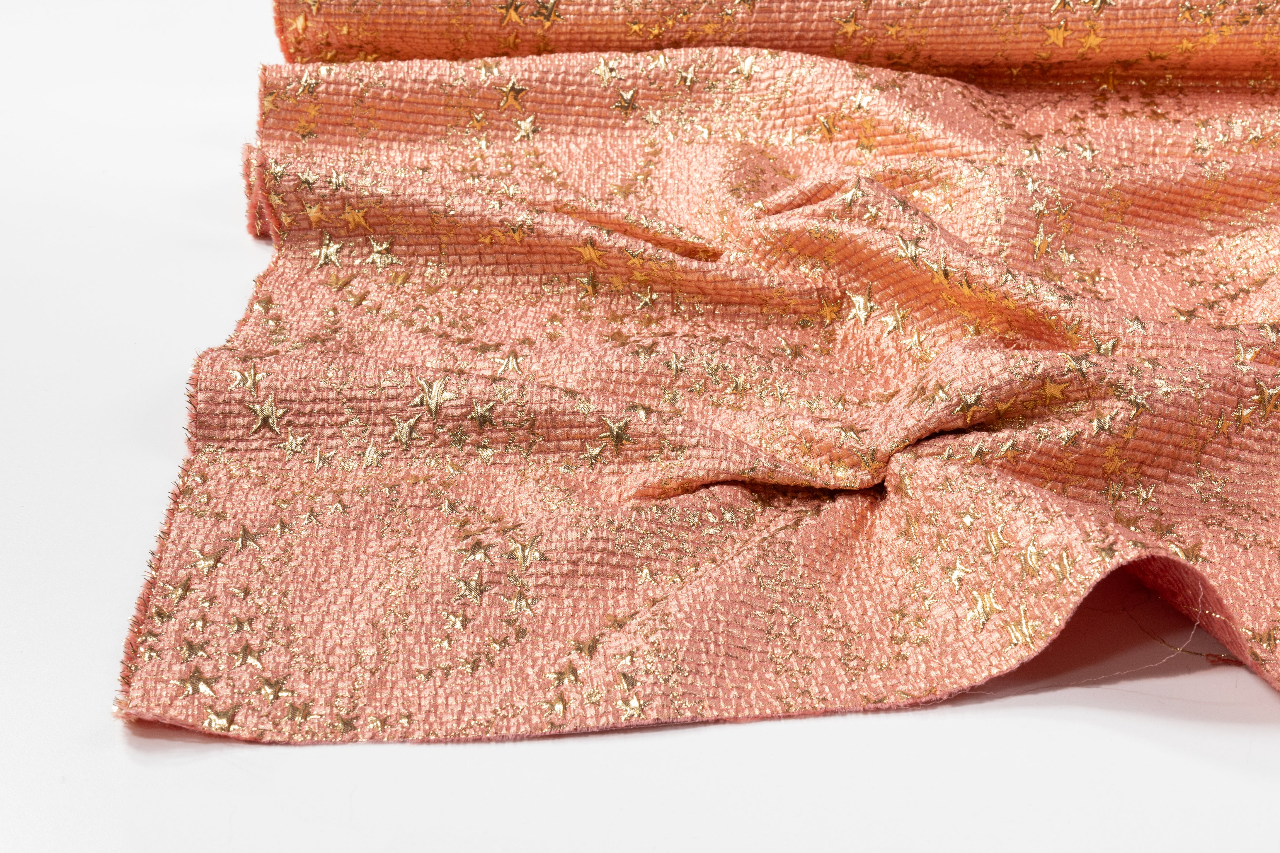 Textured Metallic Wool Blend Brocade - Peach / Gold