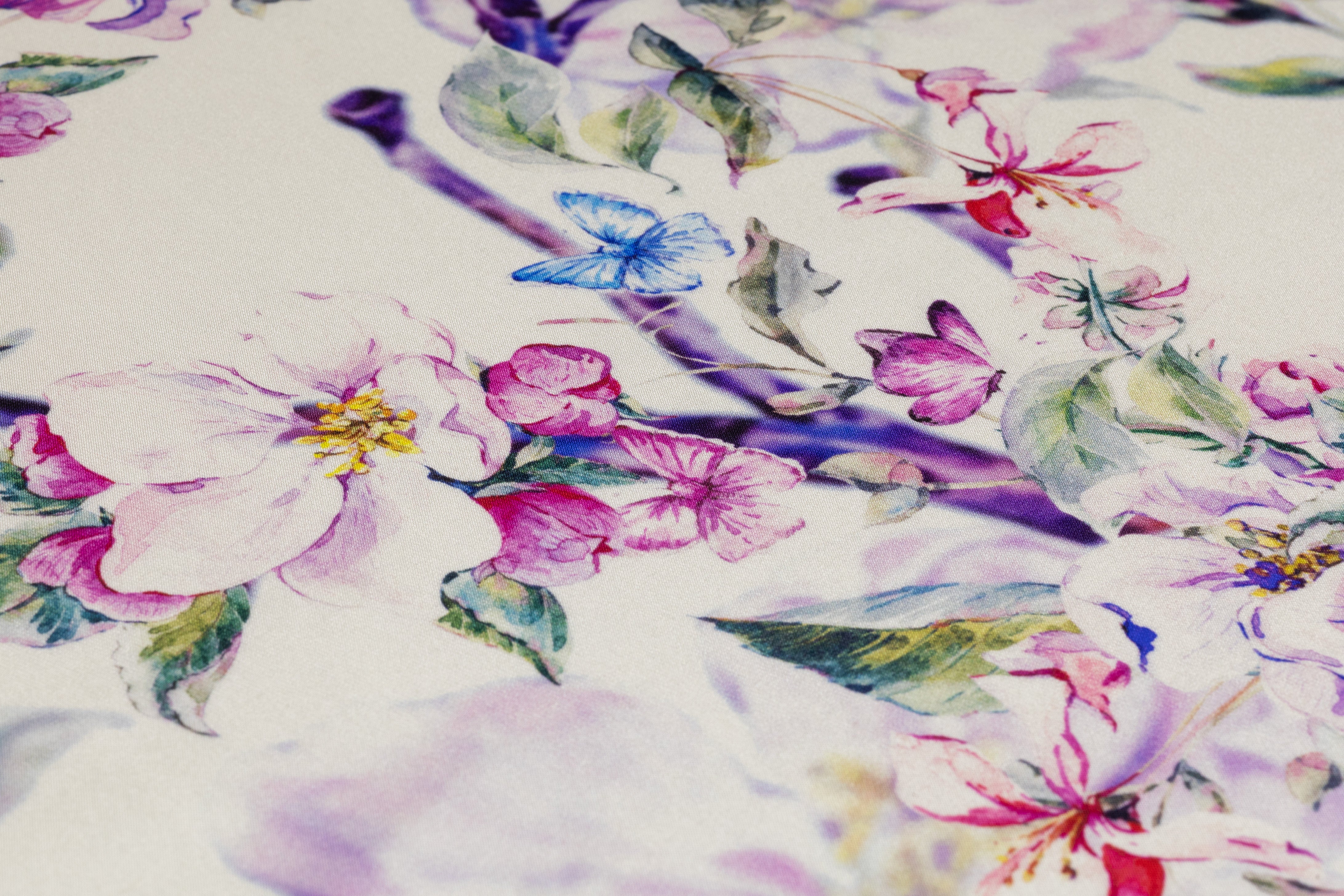 Floral Italian Double Satin Silk Charmeuse - Off White / Multicolor