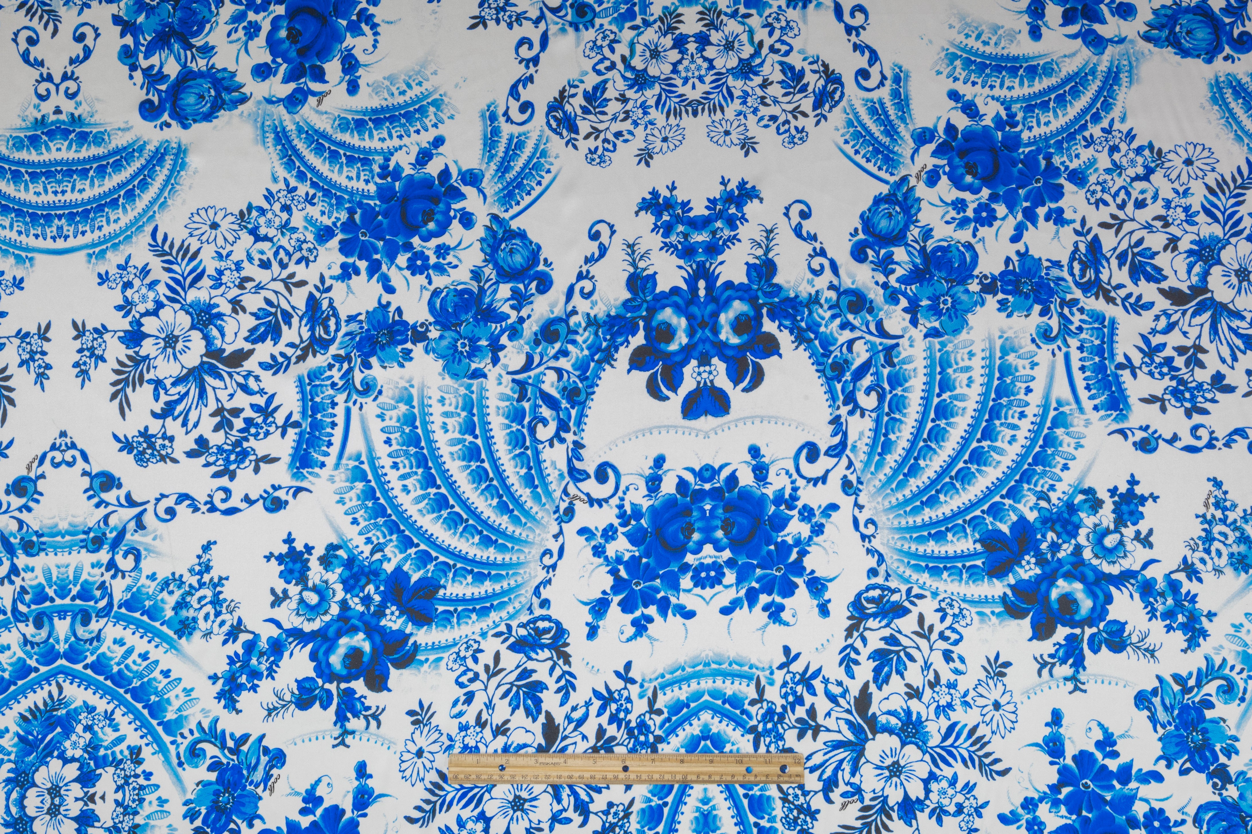 Floral Italian Silk Charmeuse - Blue / White