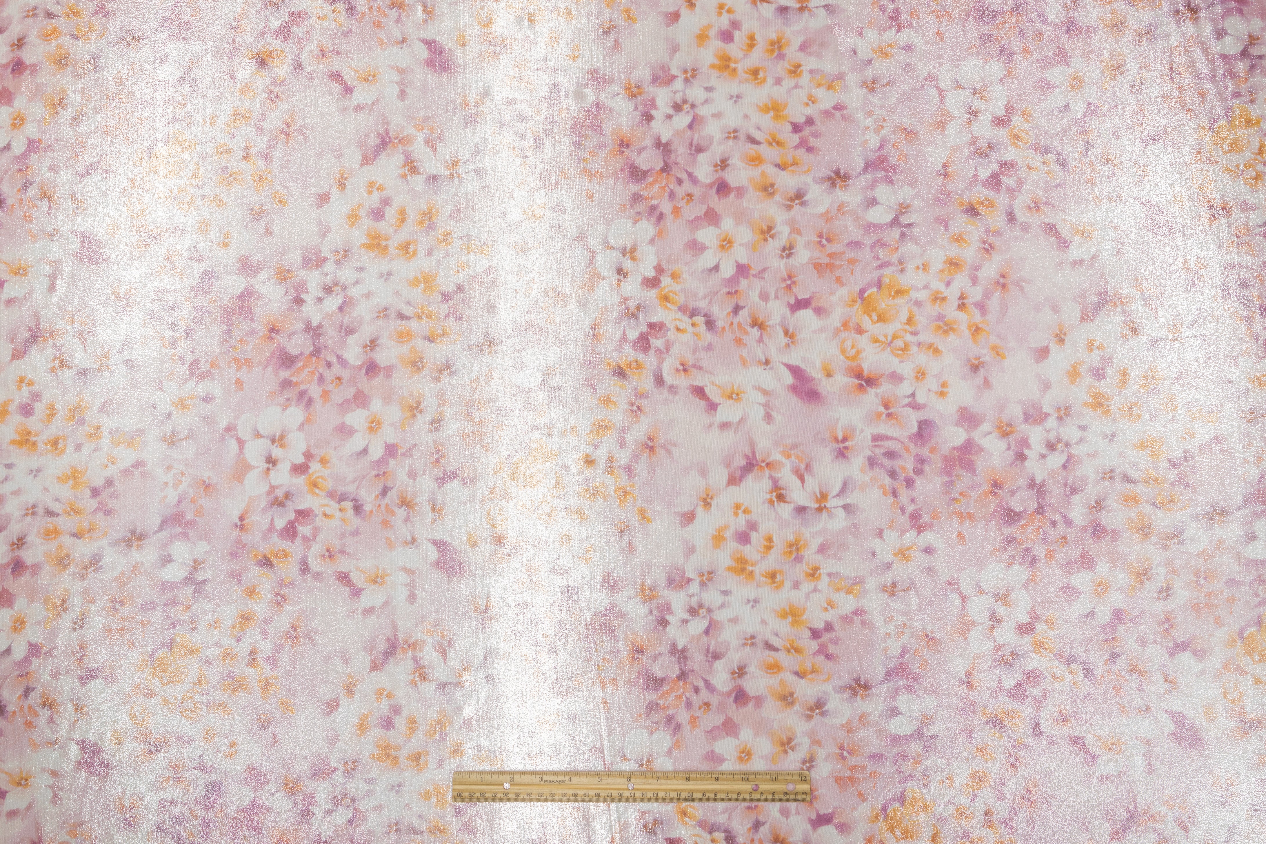 Floral Metallic Silk Chiffon Lamé - Blush / Orange