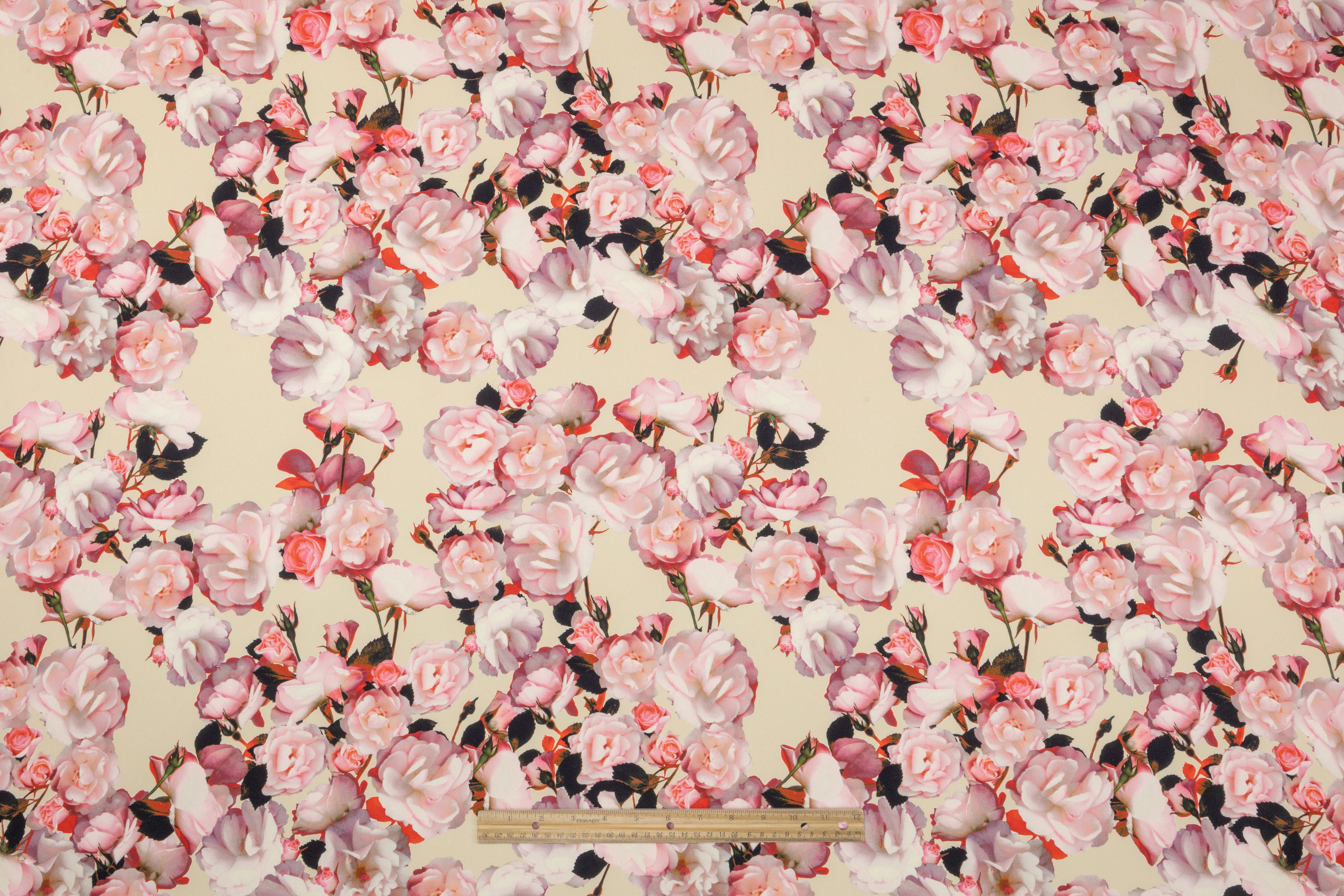 Floral Italian 4 Ply Silk Crepe - Ivory / Pink / Red