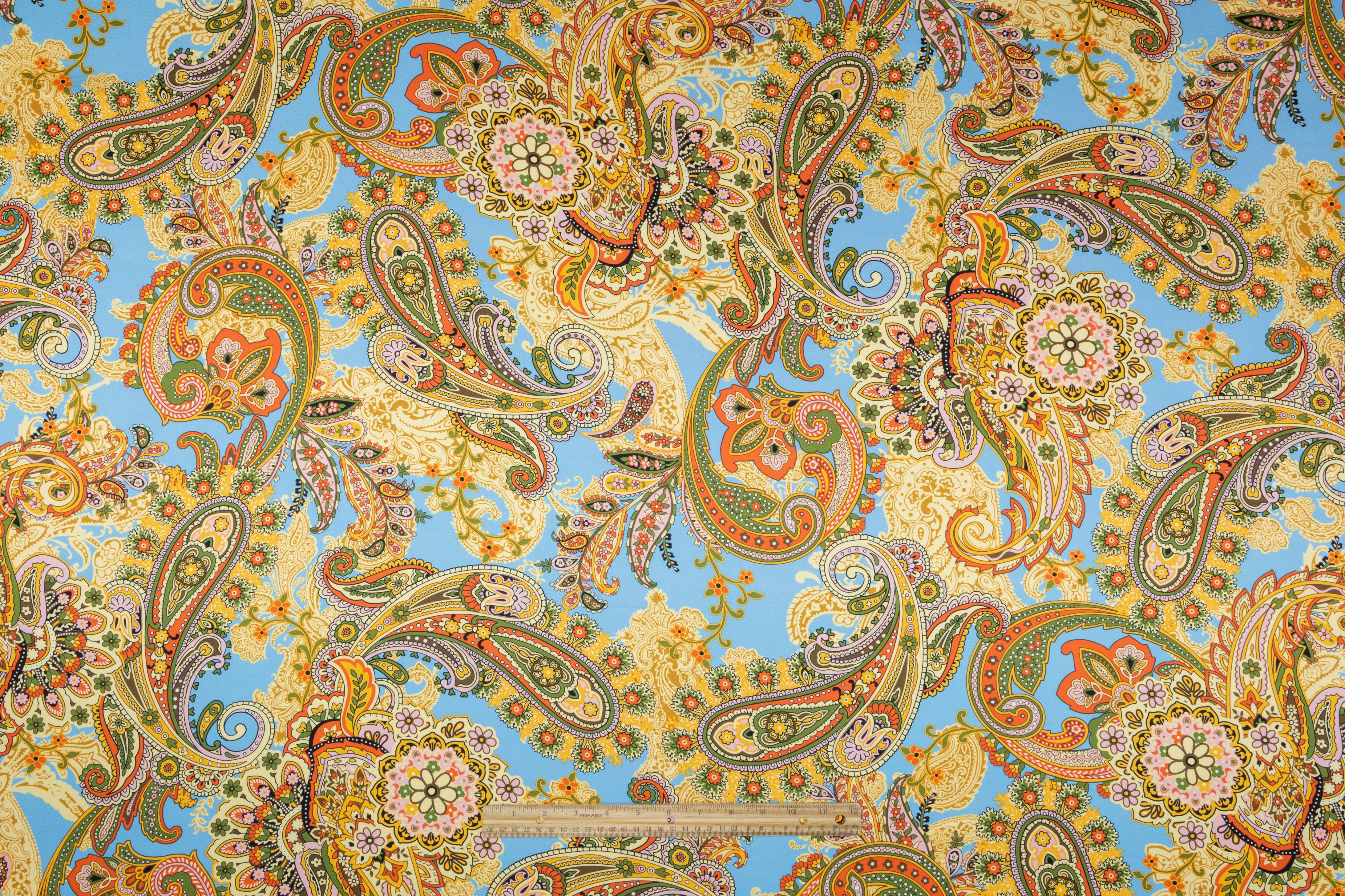 Paisley Italian Silk Satin - Blue / Gold