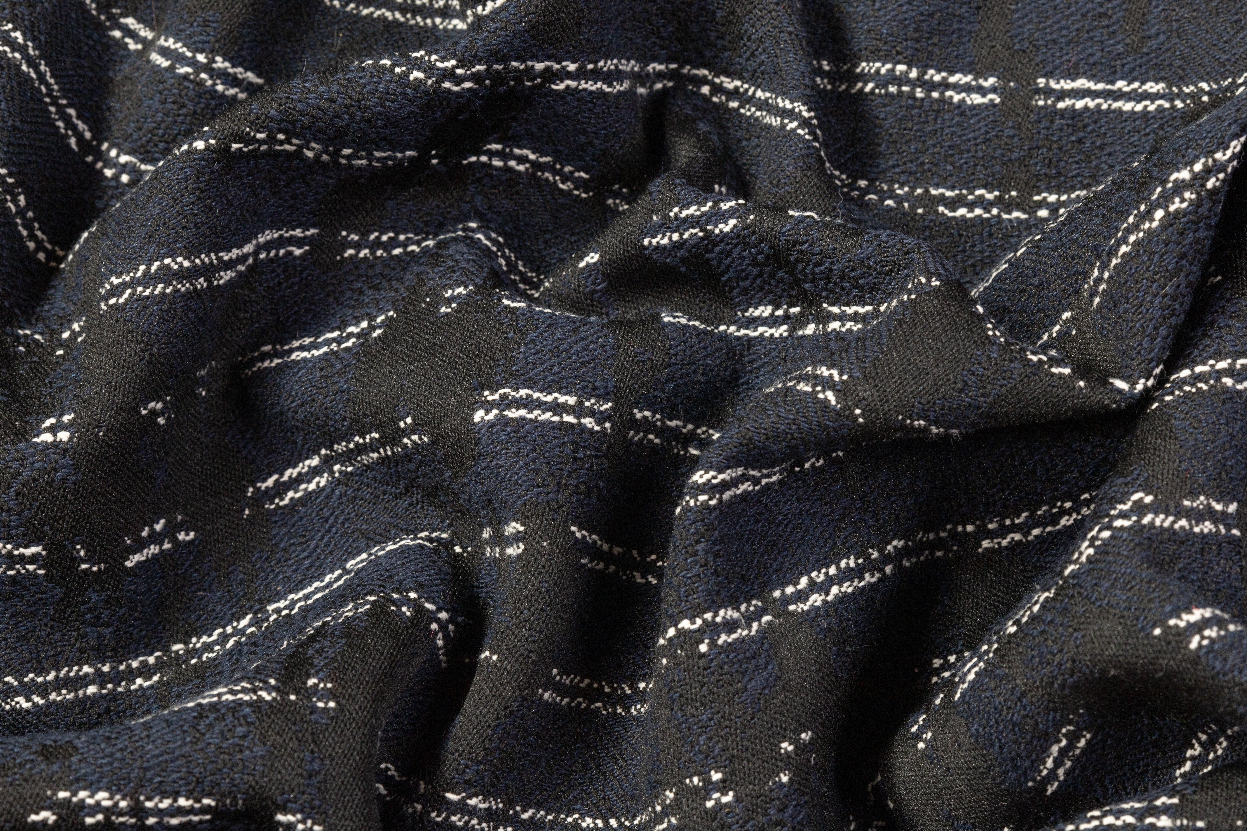 Armani - Abstract Italian Cotton Nylon Brocade - Blue / Black