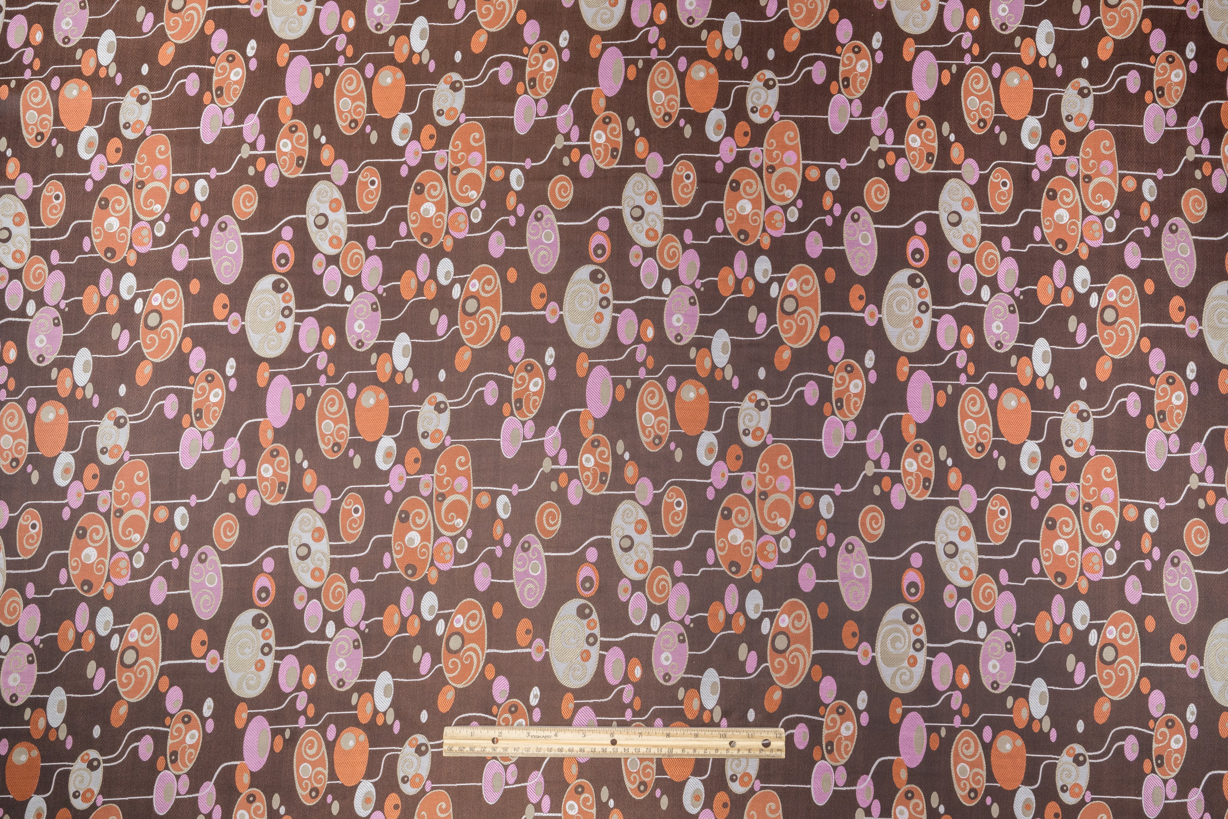 Abstract Italian Silk Jacquard - Brown / Pink / Terracotta