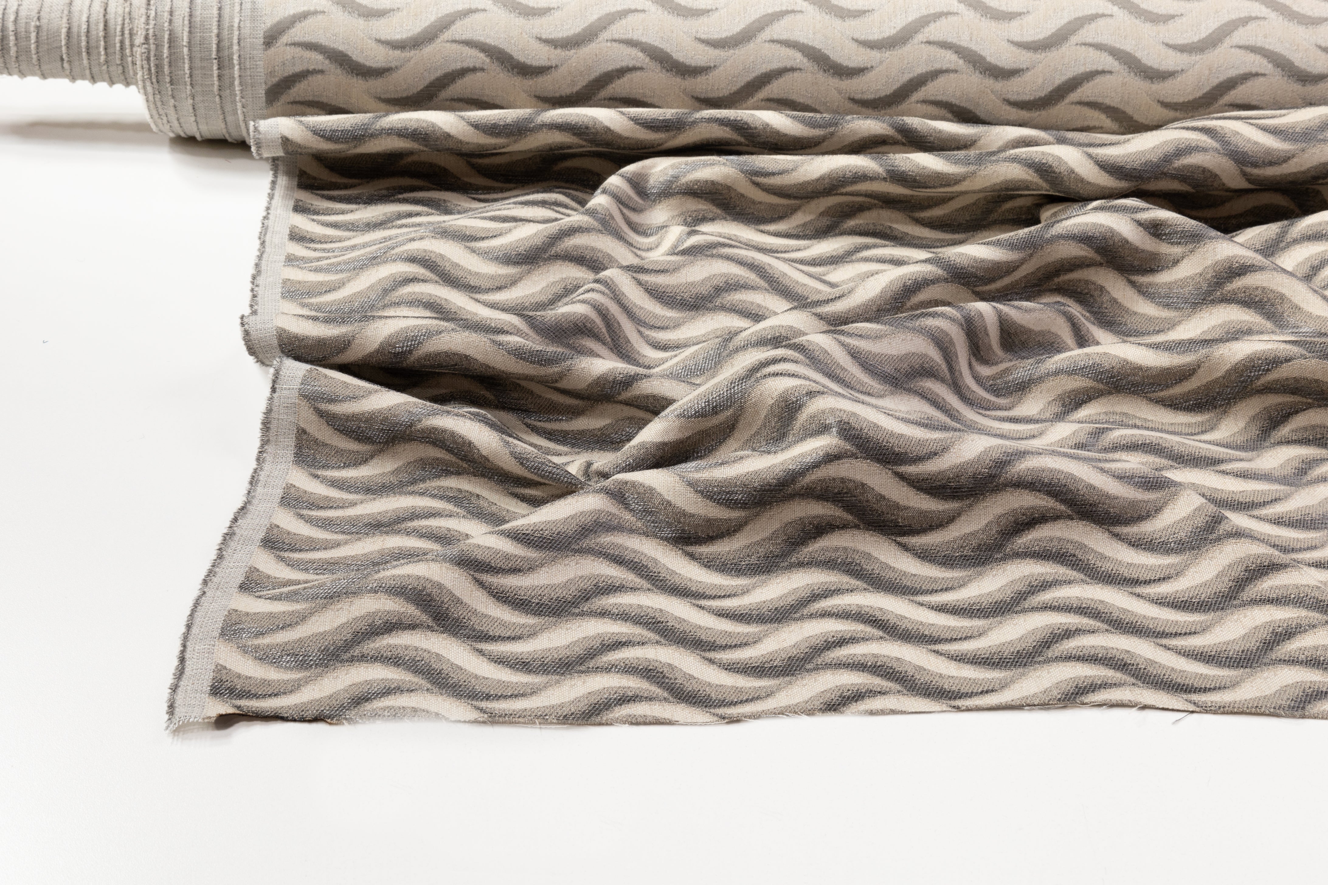 Wavy Italian Cotton Nylon Brocade - Gray / Taupe