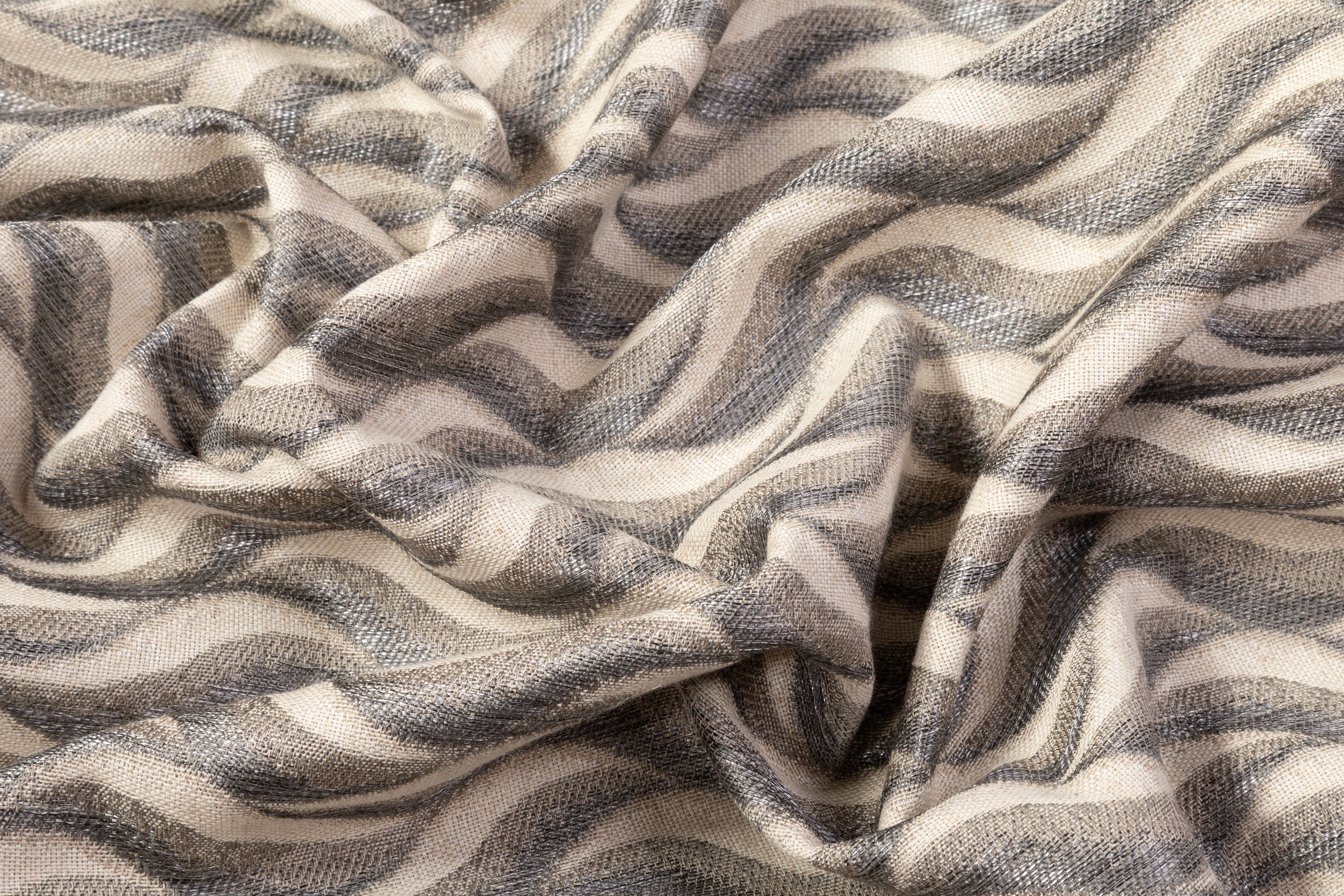 Wavy Italian Cotton Nylon Brocade - Gray / Taupe