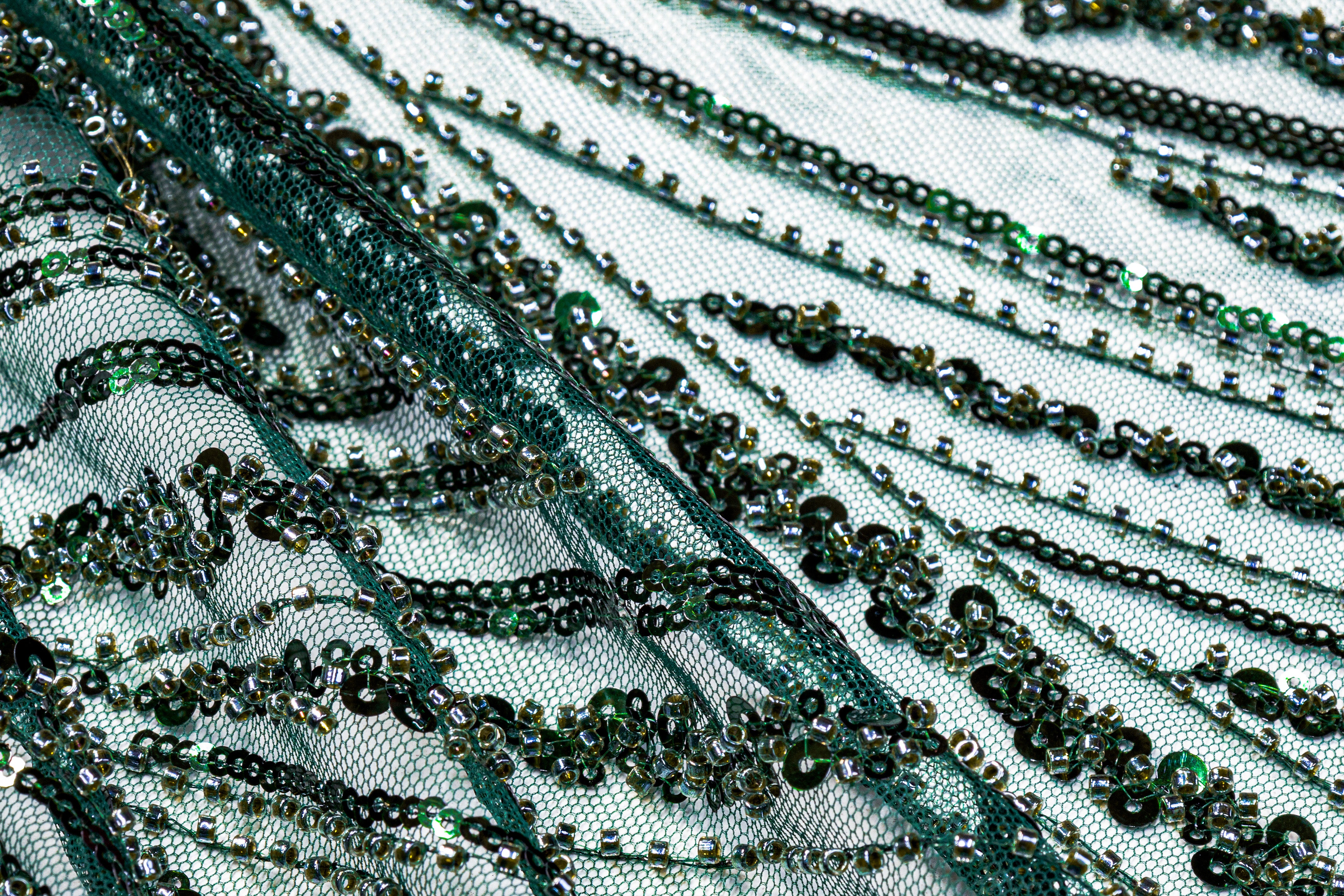 Beaded and Sequined Mesh - Emerald Green