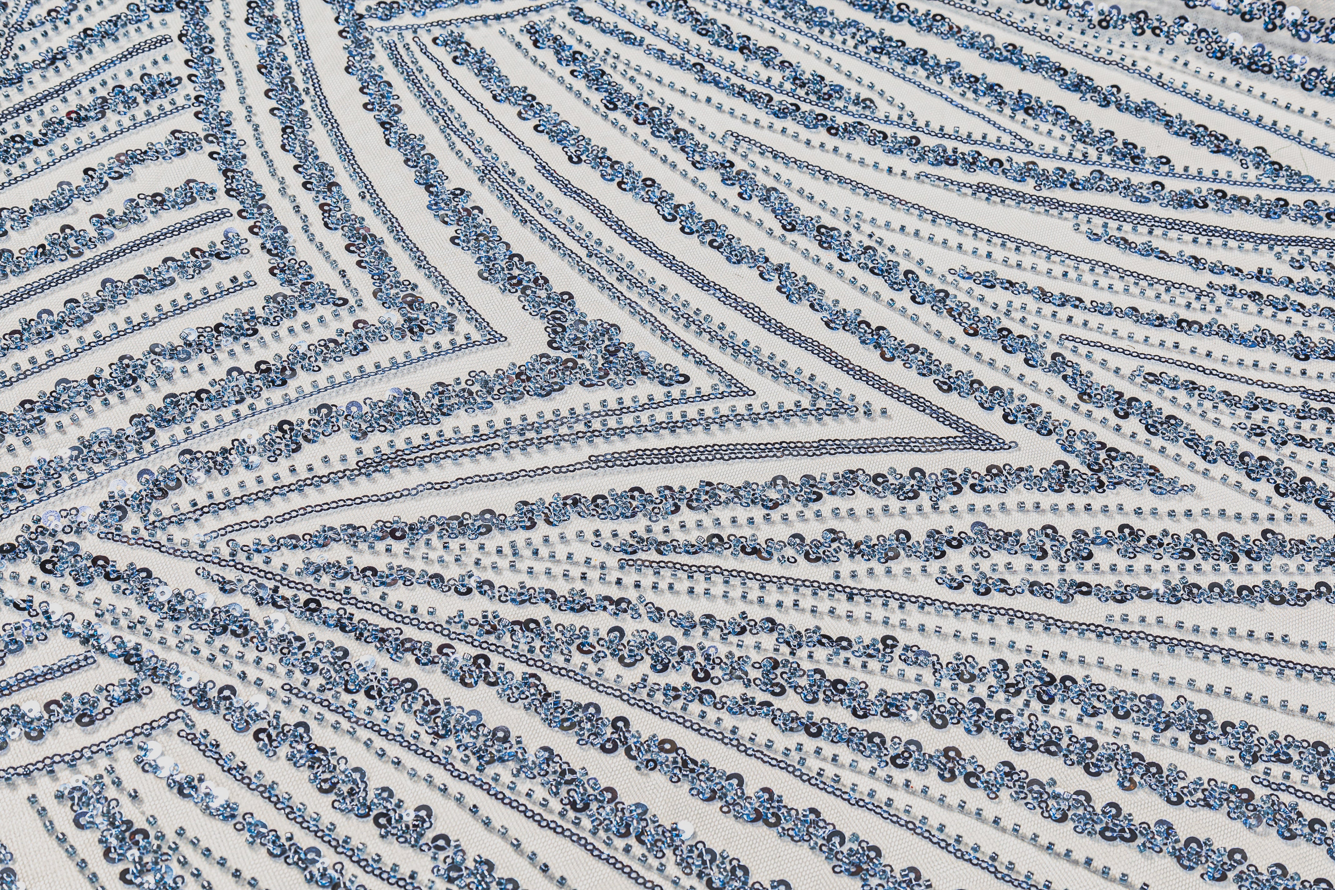 Beaded and Sequined Mesh - Stone Blue