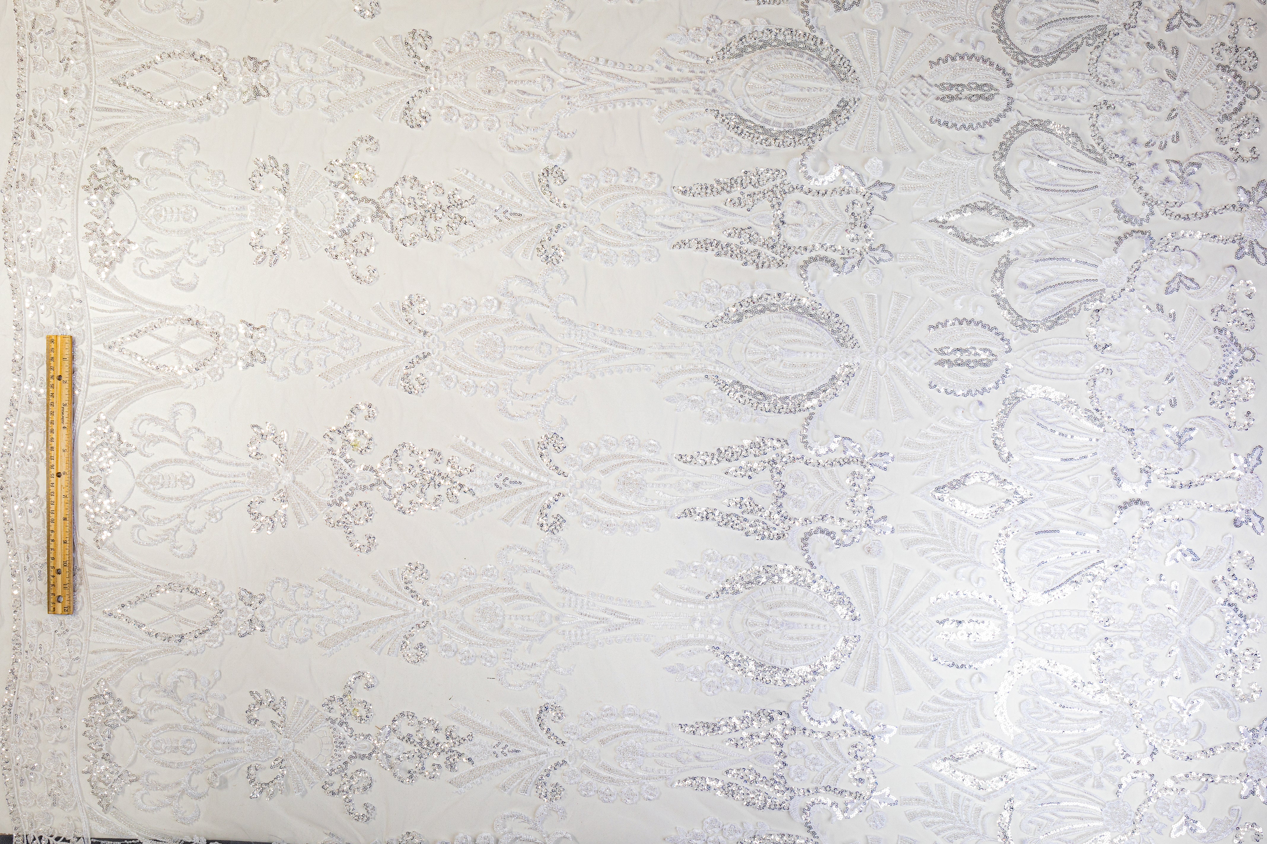 Damask Beaded and Embroidered Tulle - White