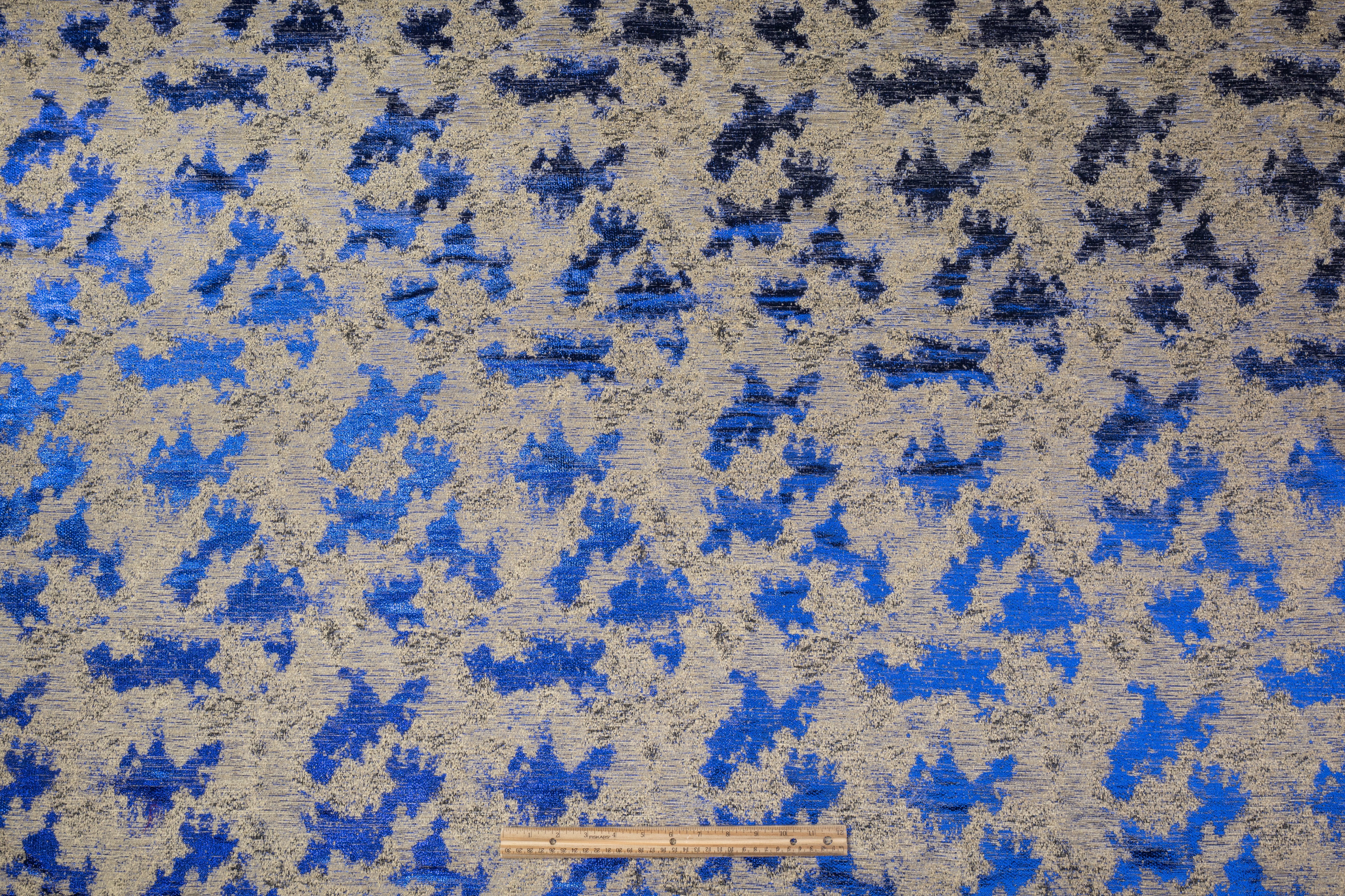 Abstract Metallic Italian Chenille Brocade - Taupe / Blue