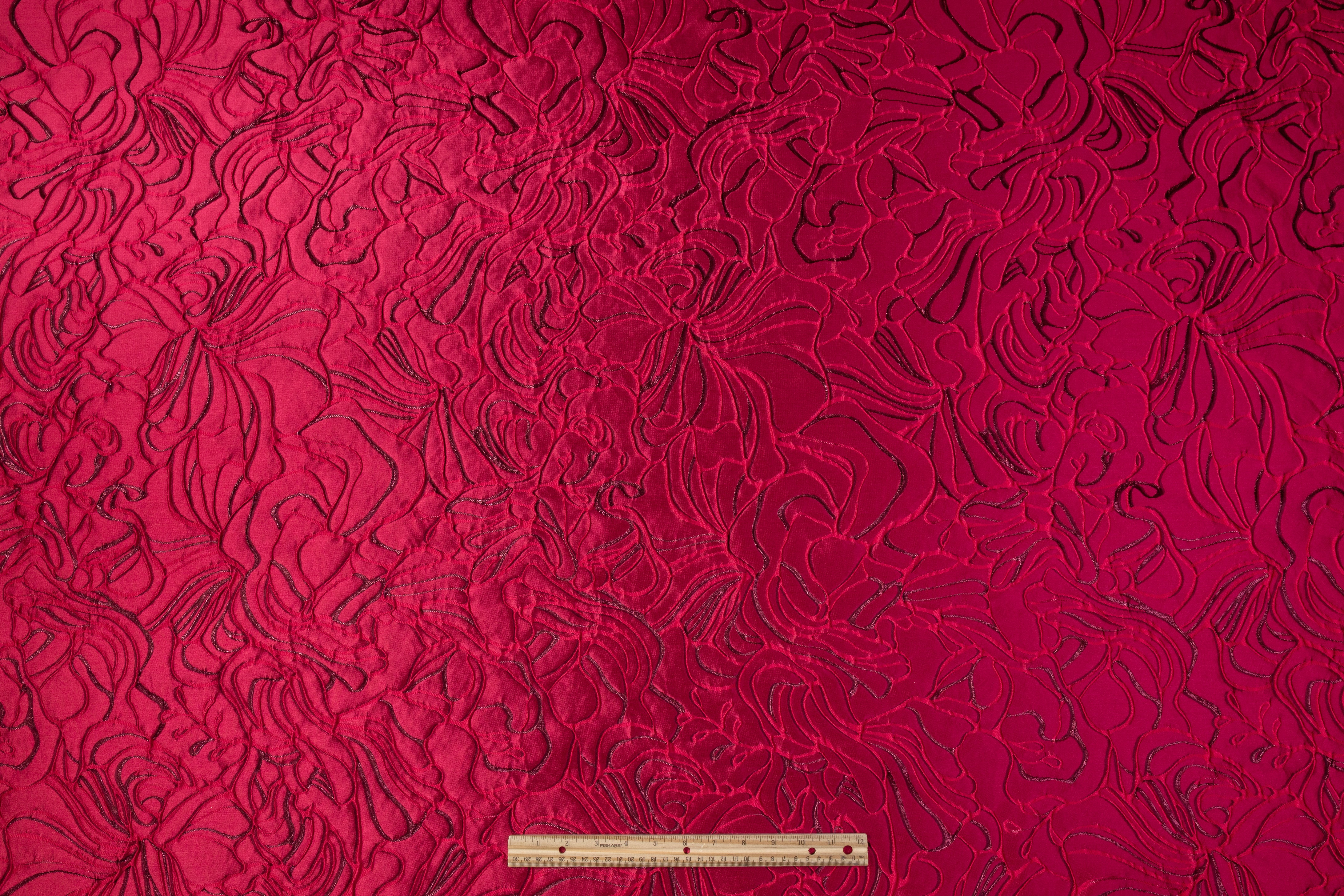 Abstract Metallic Italian Silk Blend Cloqué - Magenta