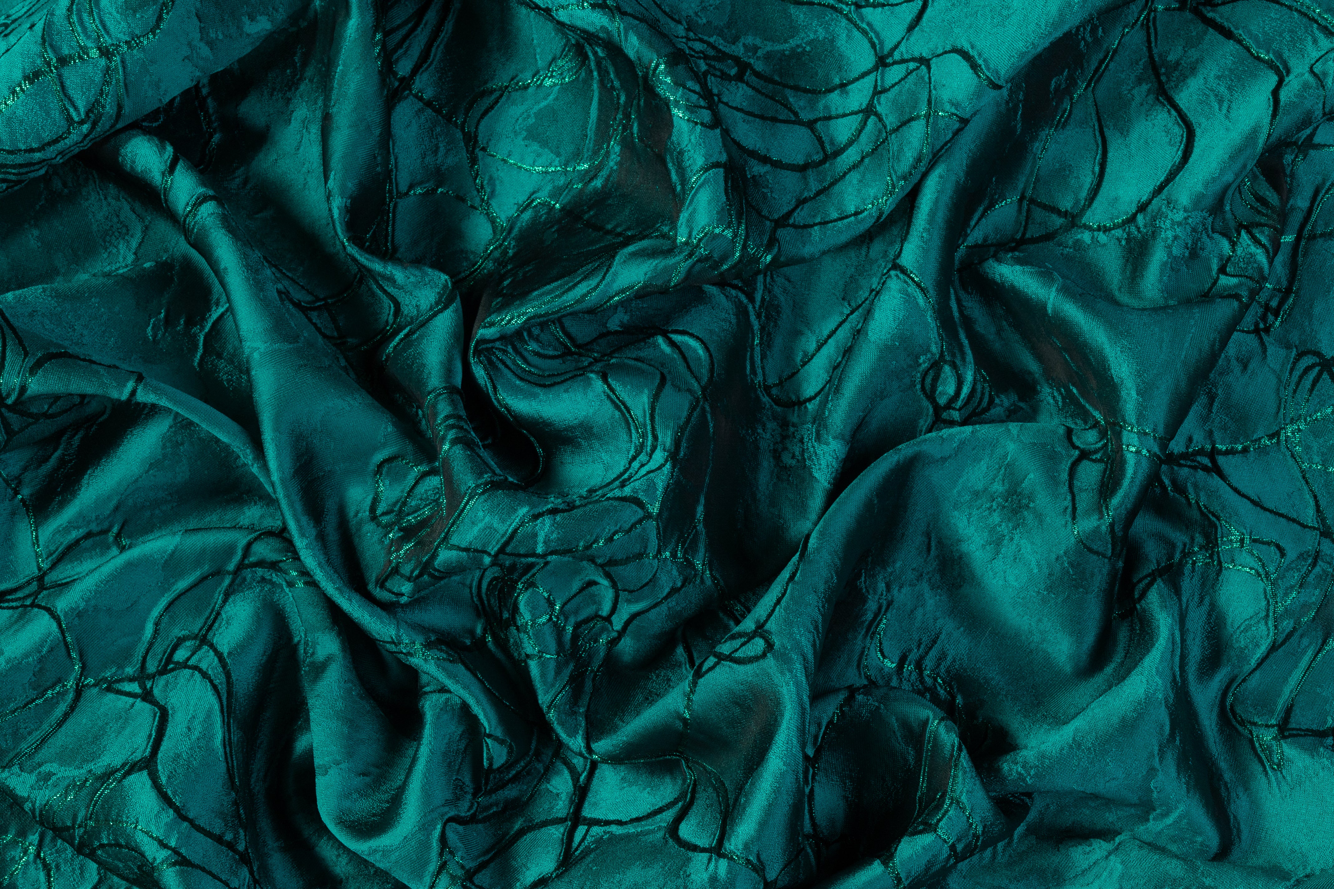 Abstract Metallic Italian Silk Blend Cloqué - Teal