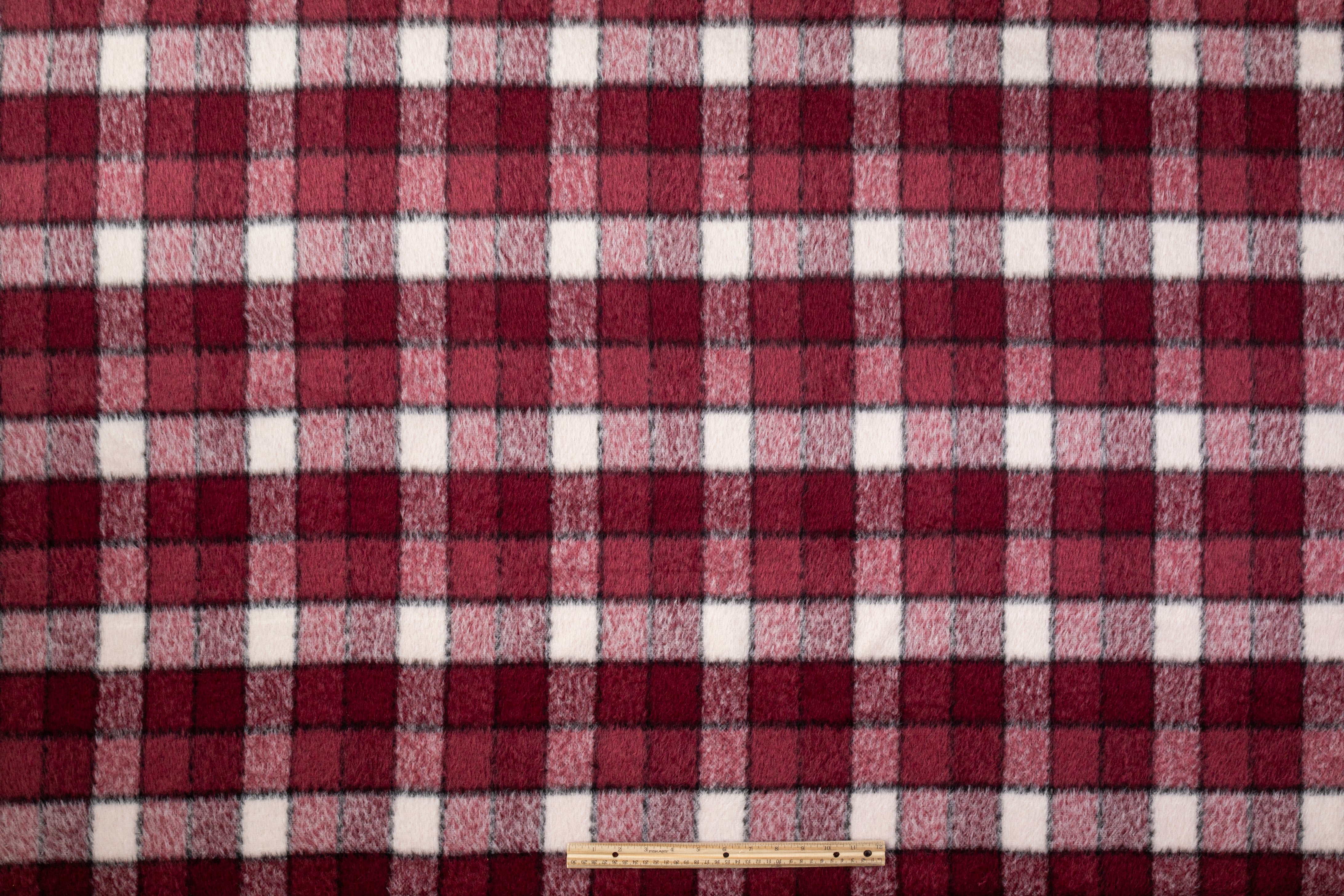 Checked Italian Alpaca Wool Coating - Burgundy / White