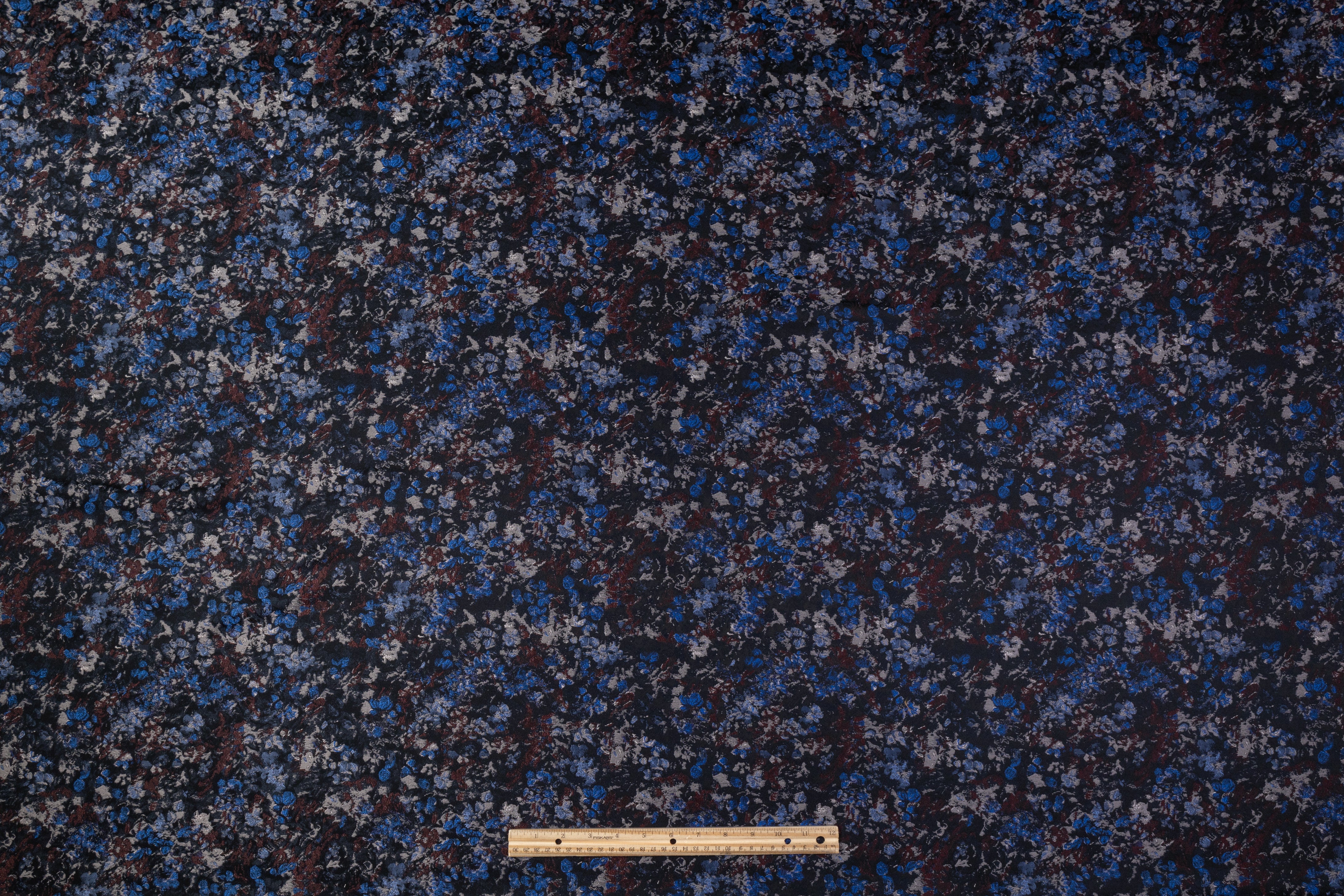 Abstract Italian Brocade - Blue / Burgundy / Gray