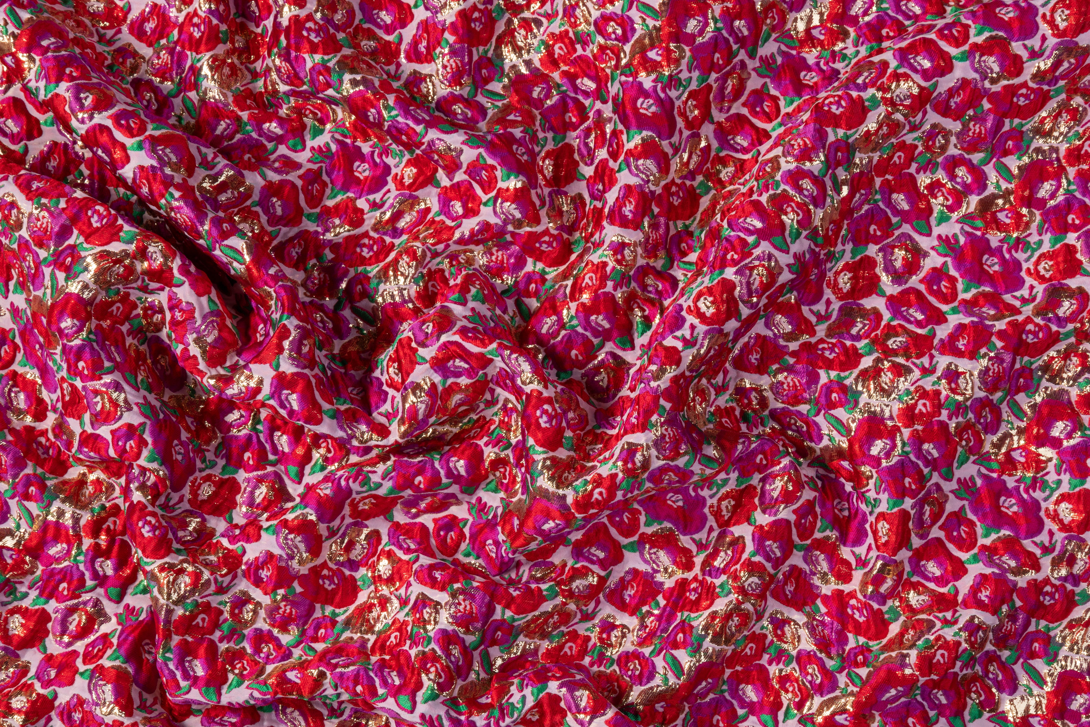 Crushed Metallic Italian Brocade - Red / Purple / Green / Gold