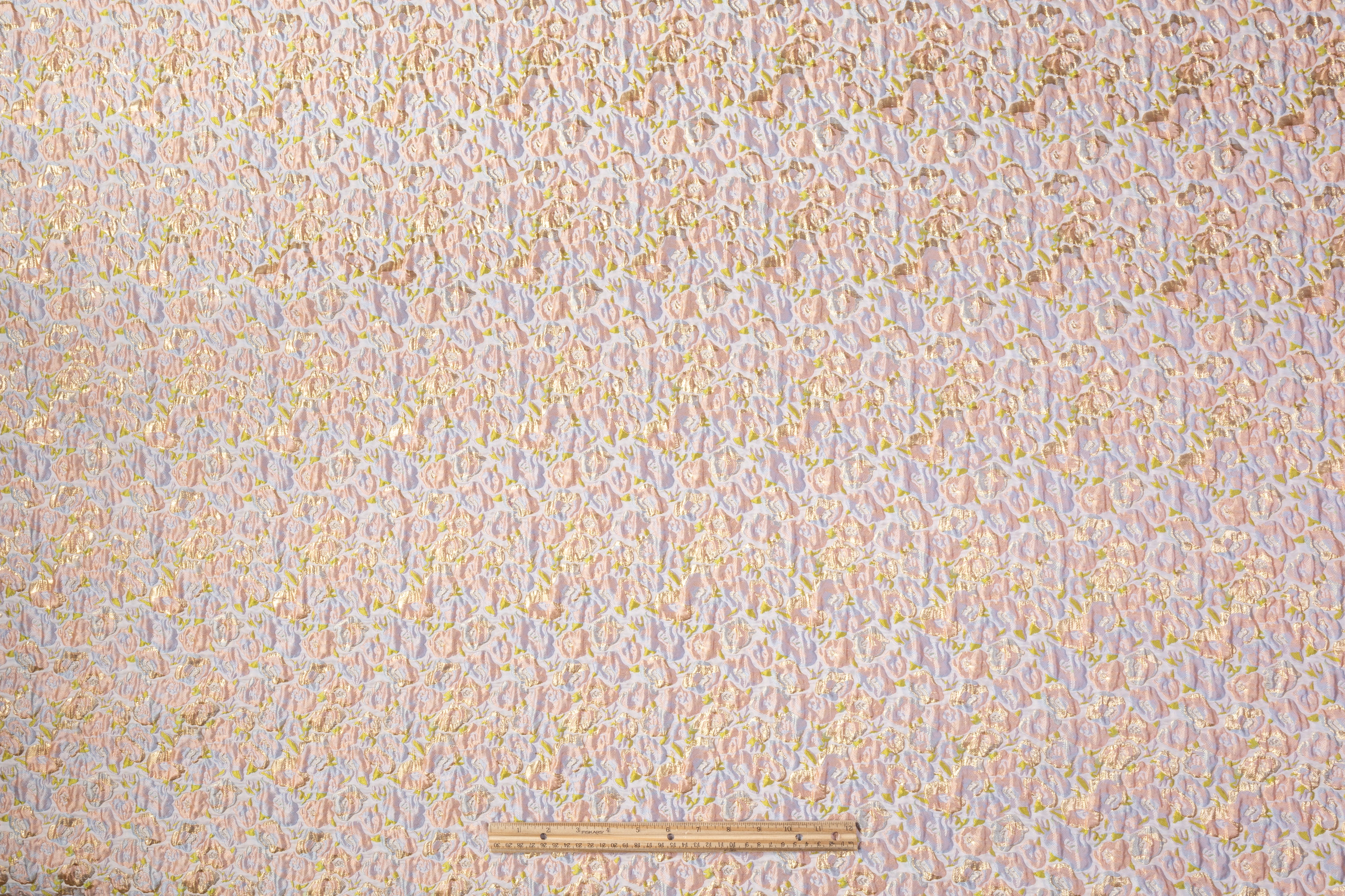 Crushed Metallic Italian Brocade - Peach / Green / Gold