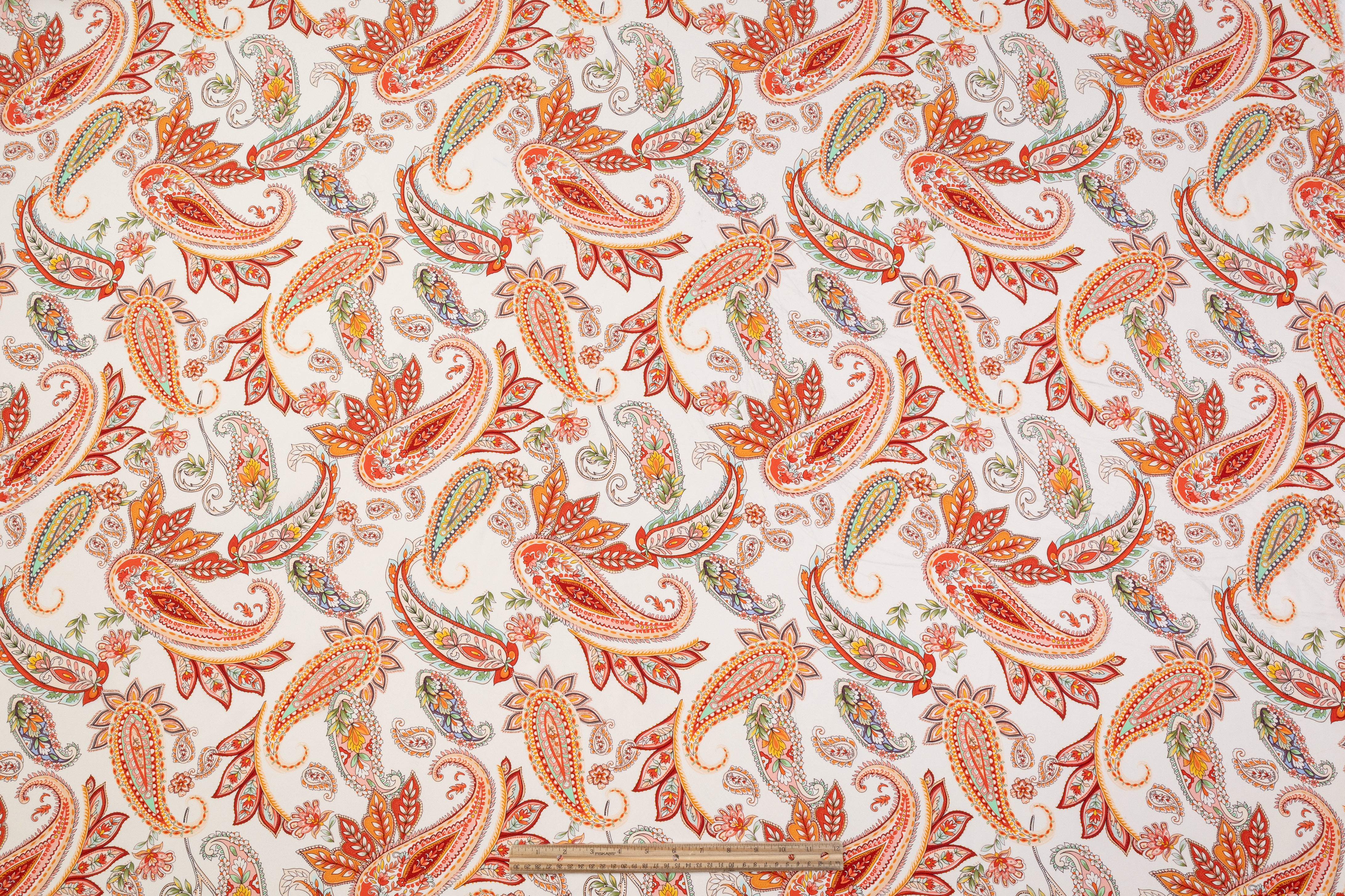 Paisley Italian Silk Crepe de Chine - Orange / Red
