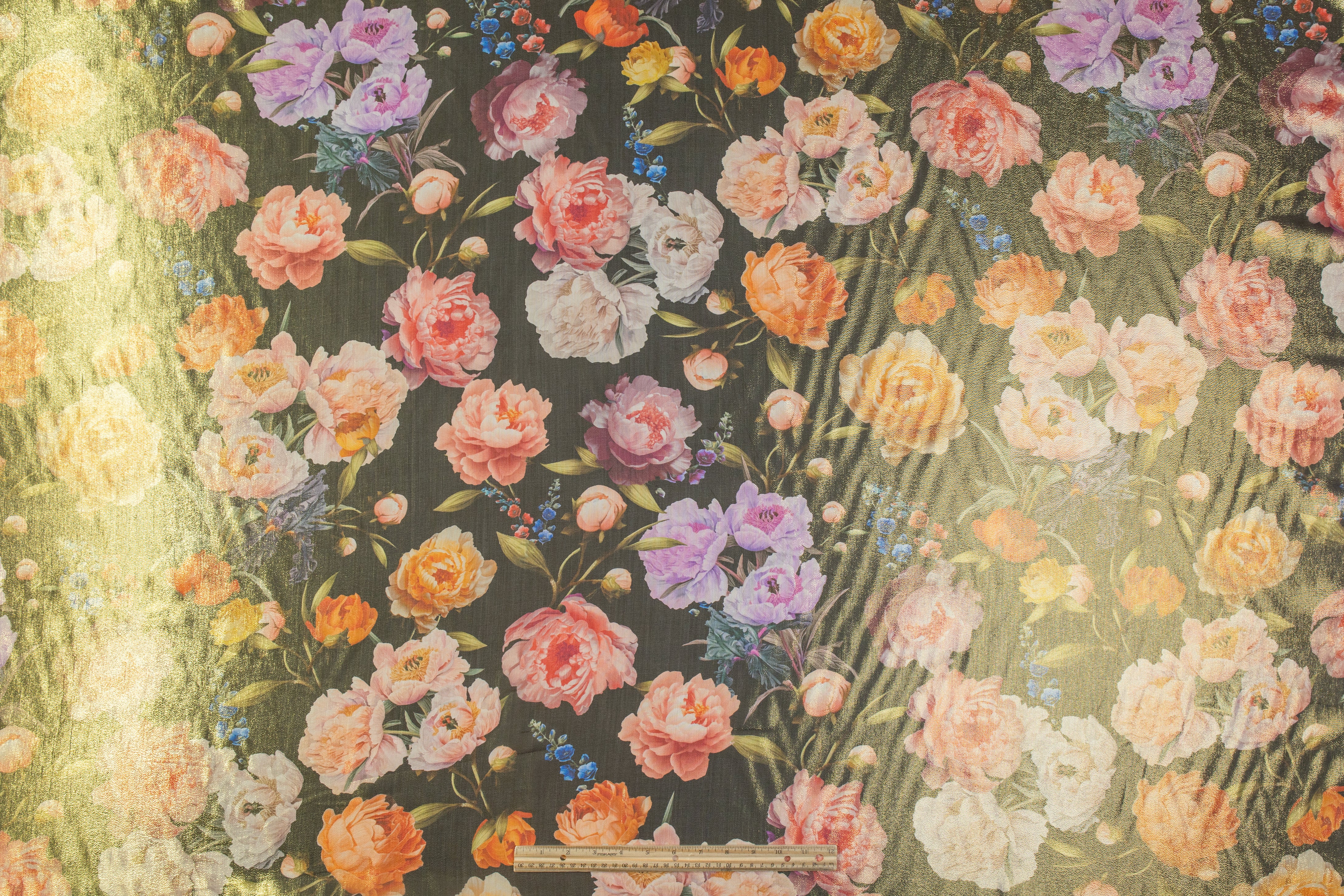 Floral Italian Silk Lamé - Gold / Multicolor