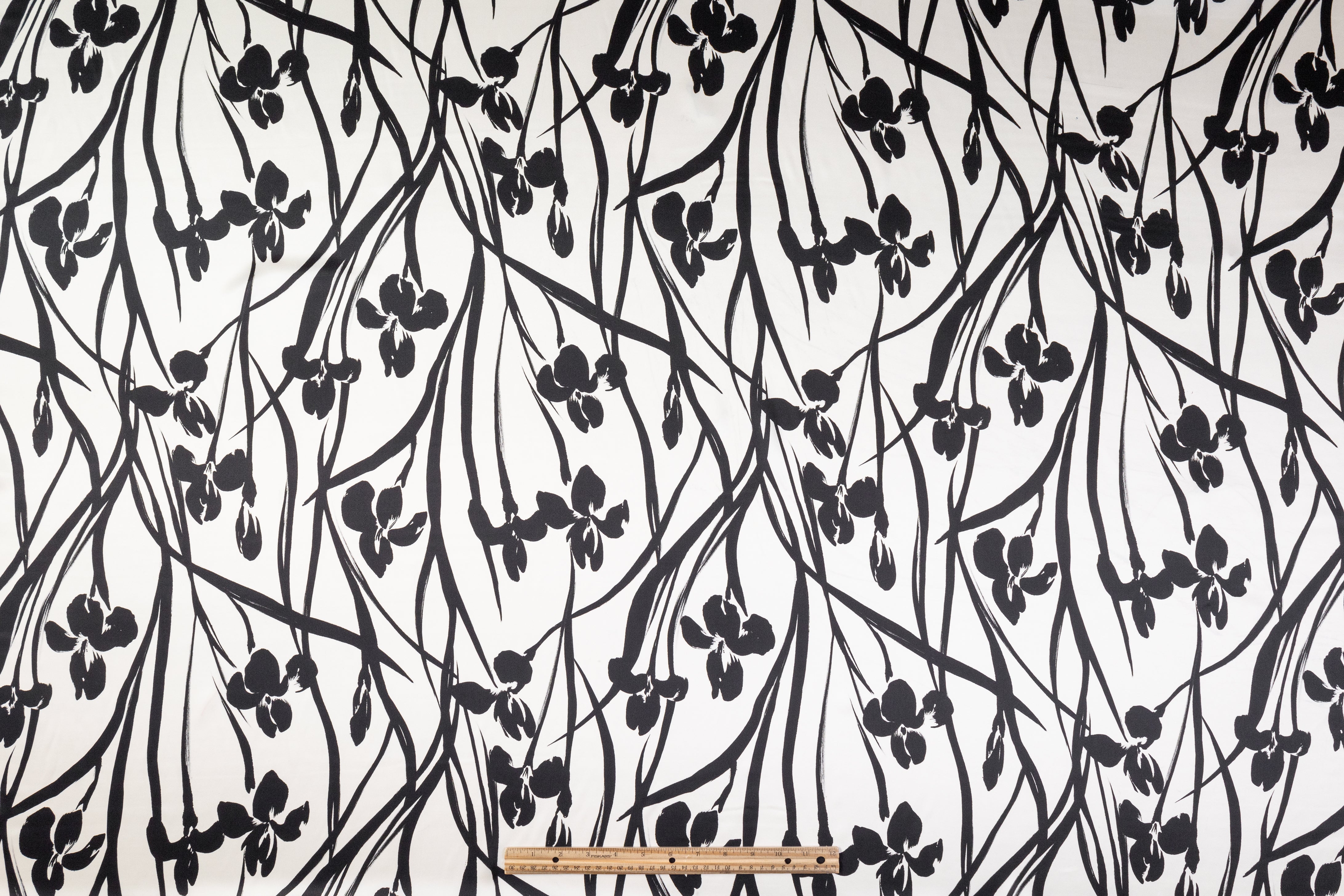 Floral Italian Silk Charmeuse - Black / Off White