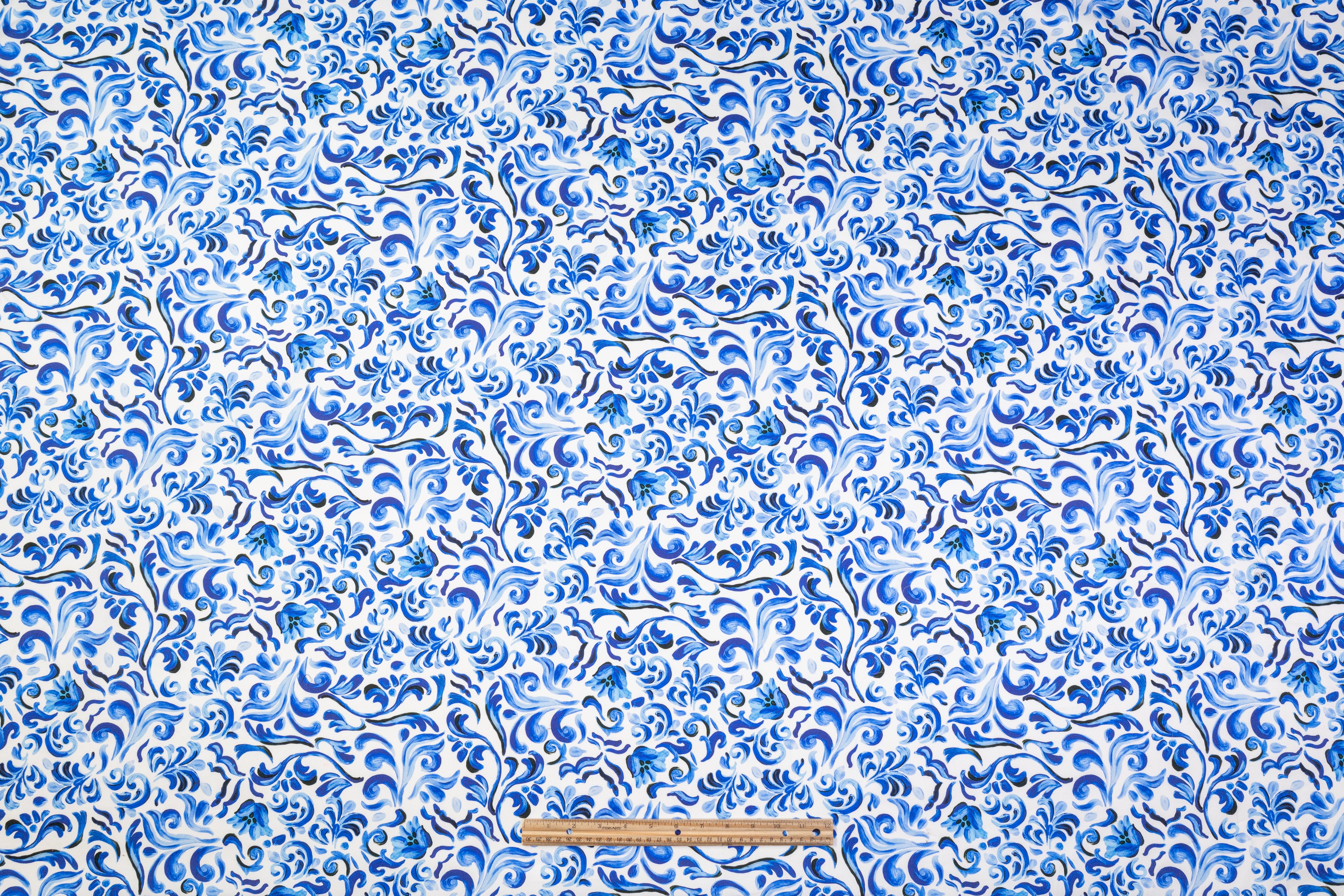 Floral Baroque Italian Cotton Twill - Blue / White