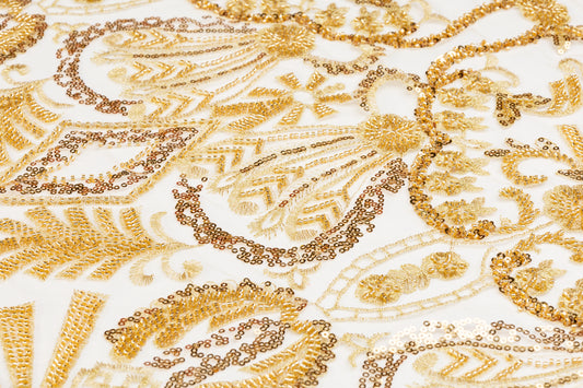 Damask Beaded and Embroidered Tulle - Gold