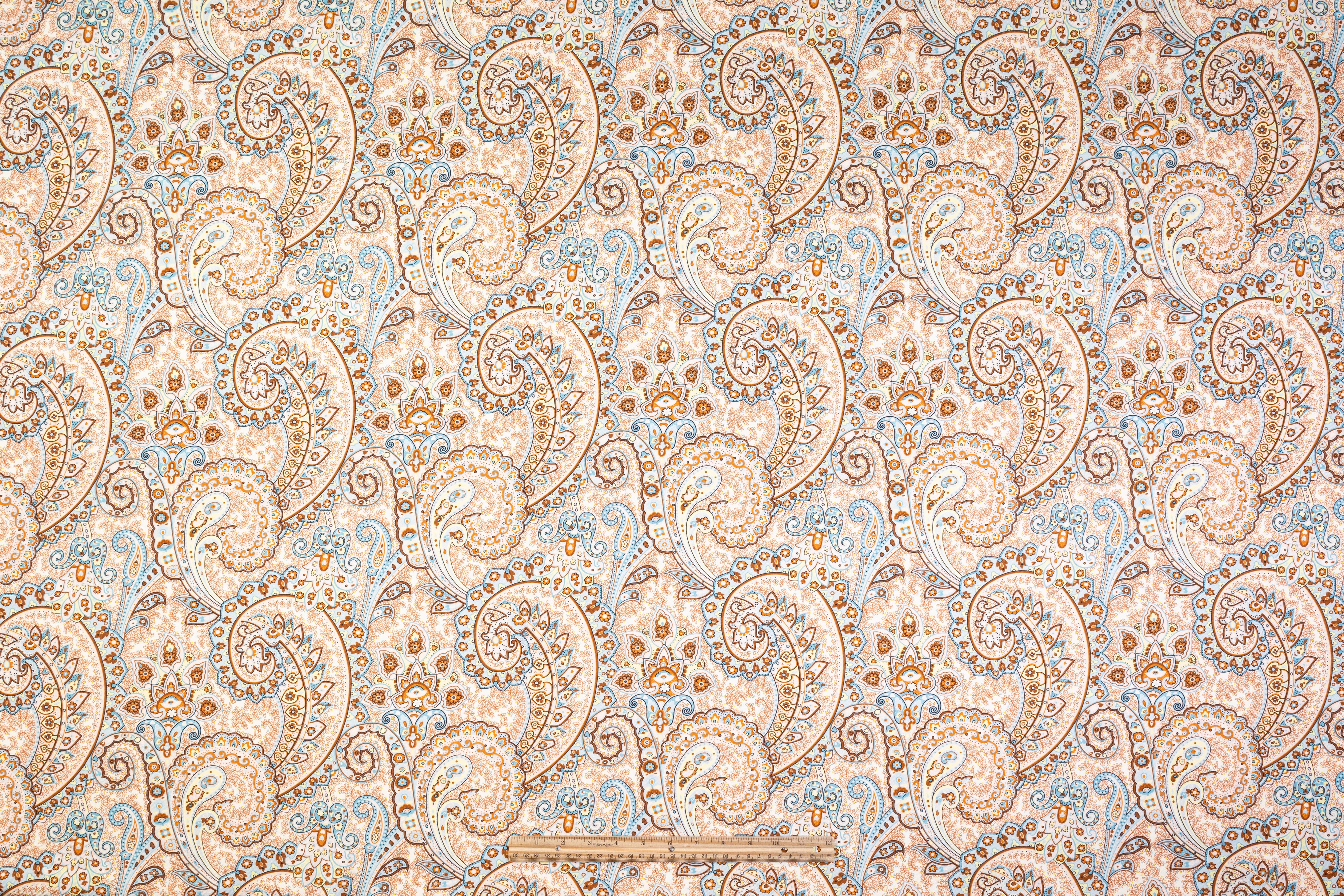 Paisley Italian Silk and Wool Print - Brown / Blue