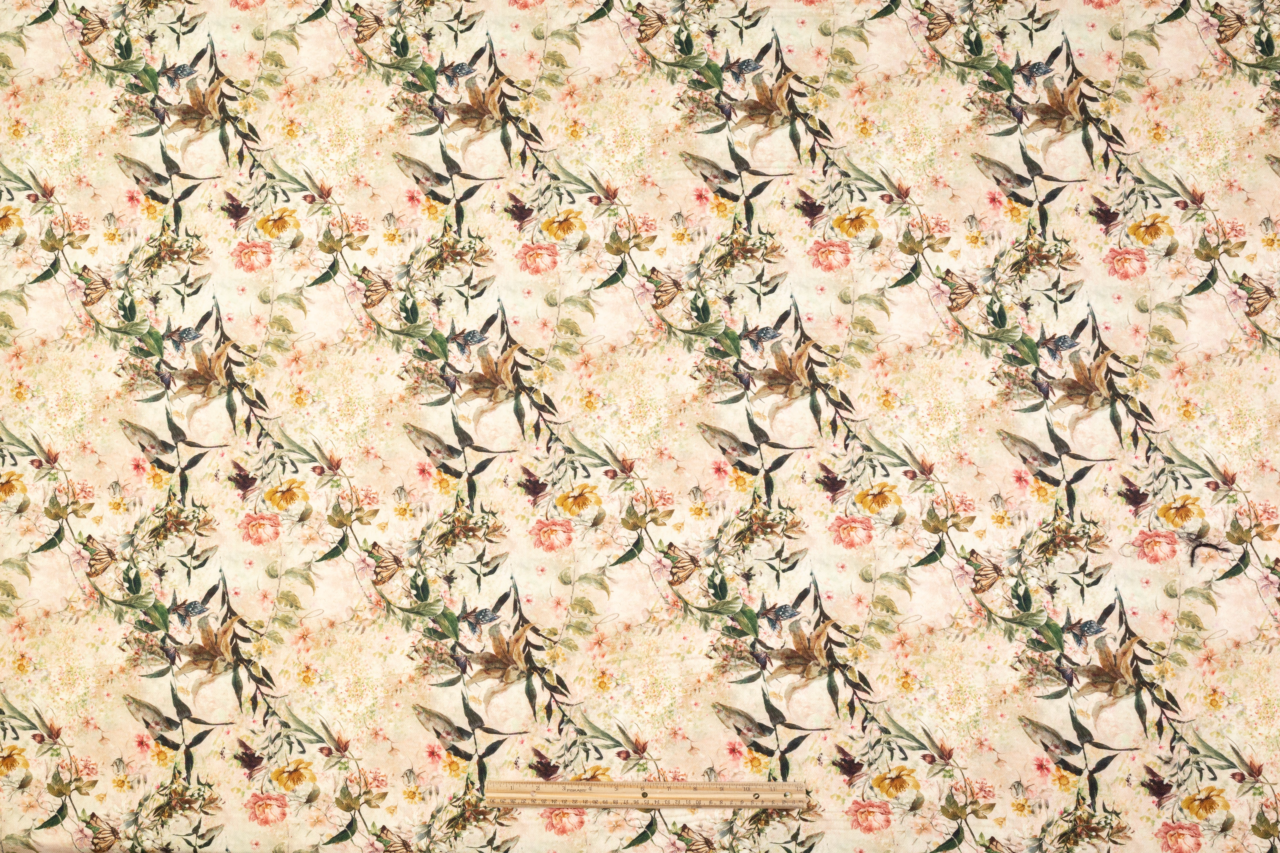 Floral Italian Printed Wool Twill - Beige