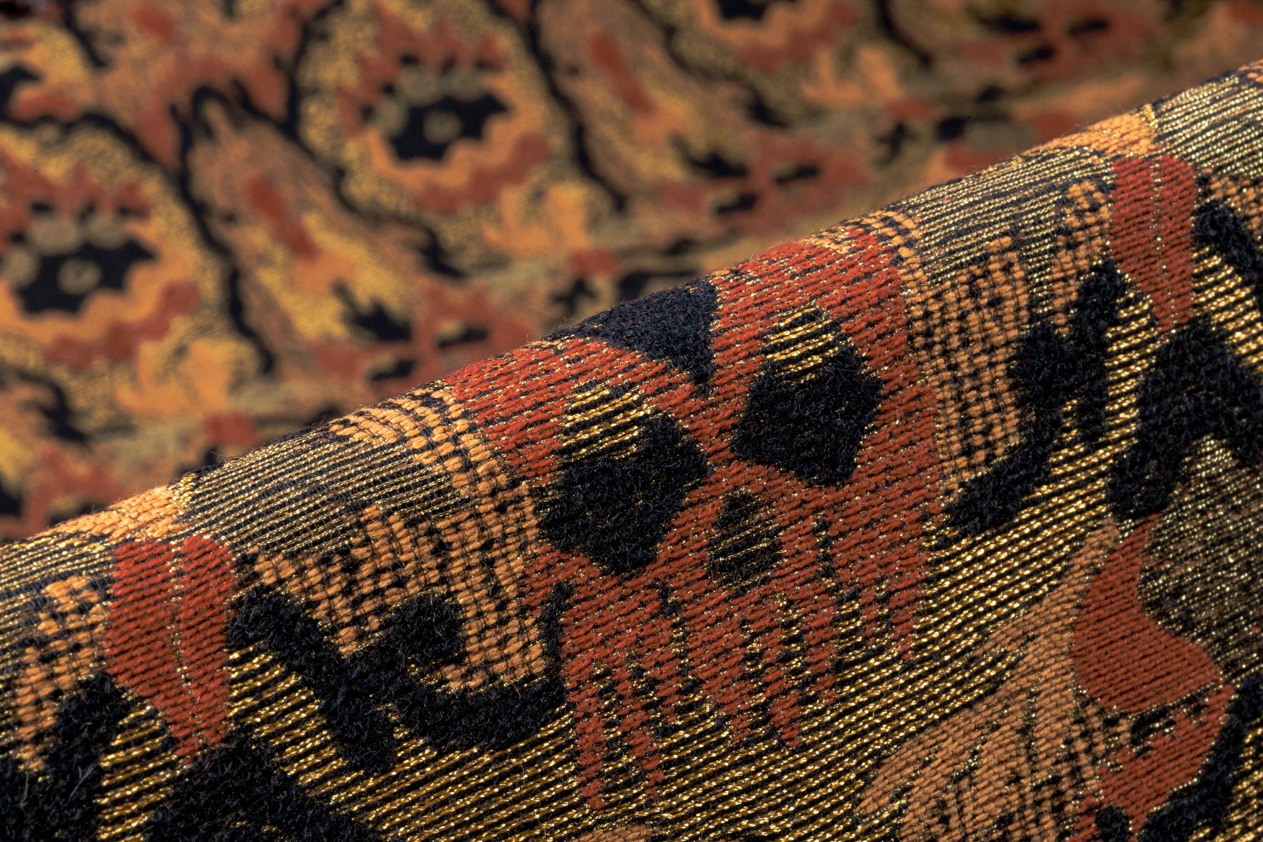 Abstract Italian Silk Wool Blend Metallic Brocade - Rust / Brown / Gold