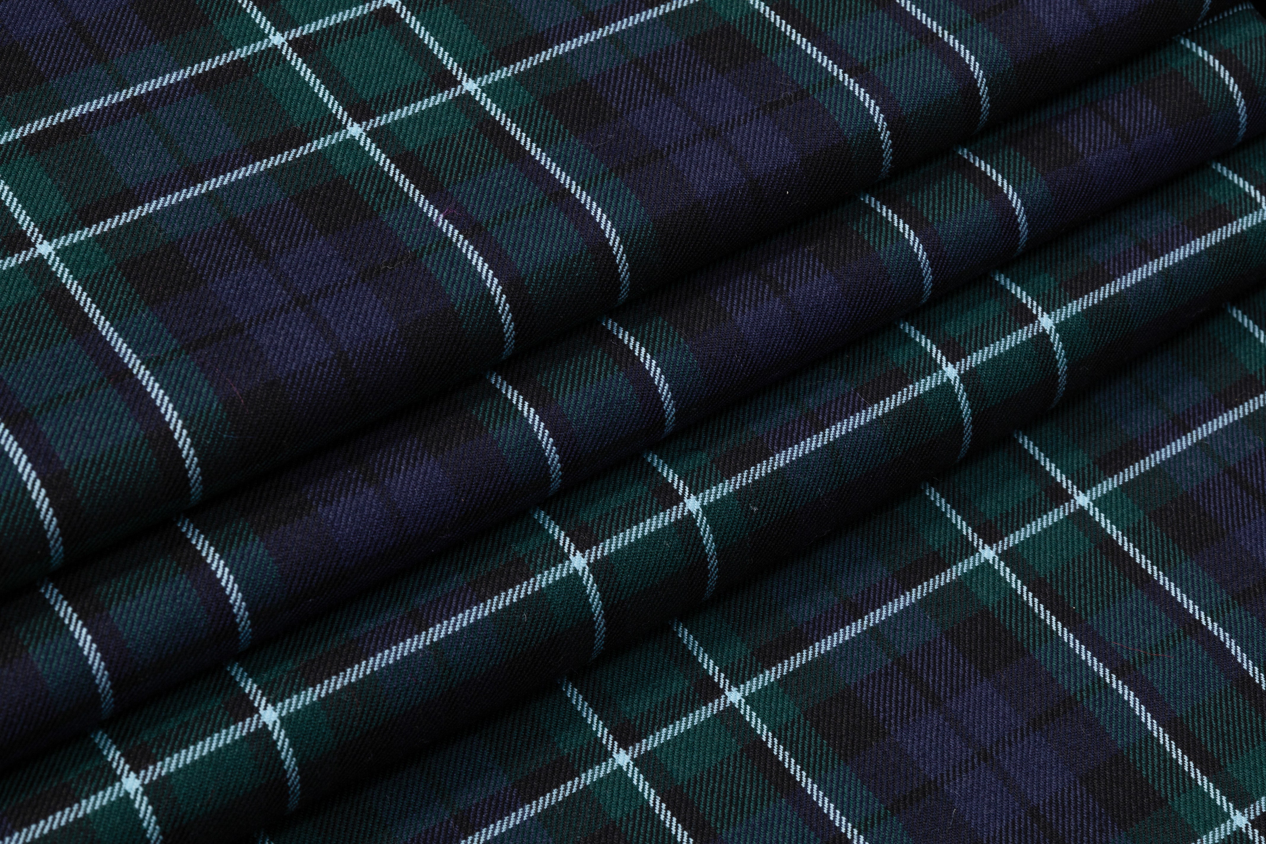 Checked Italian Wool Suiting - Green / Blue