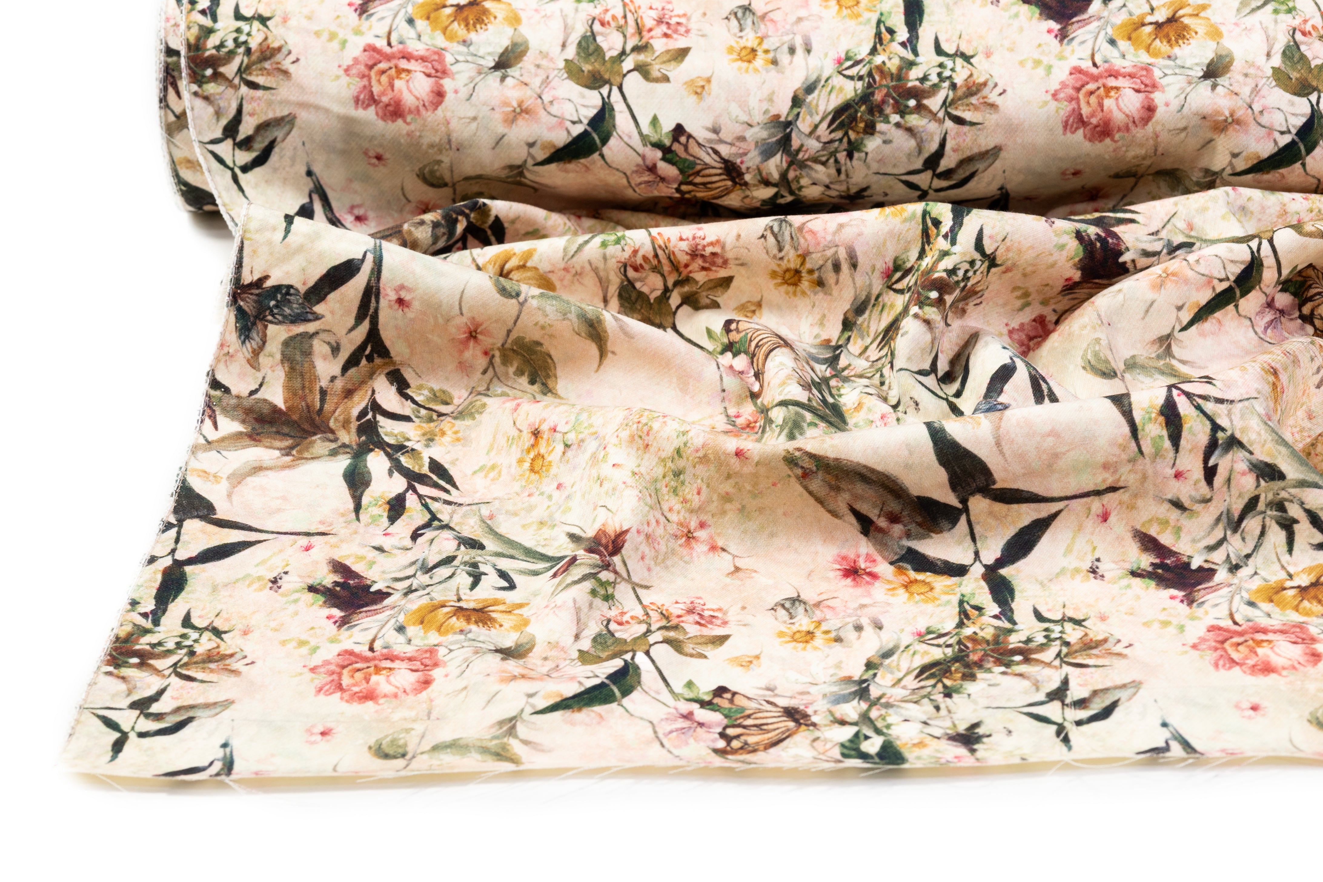 Floral Italian Printed Wool Twill - Beige