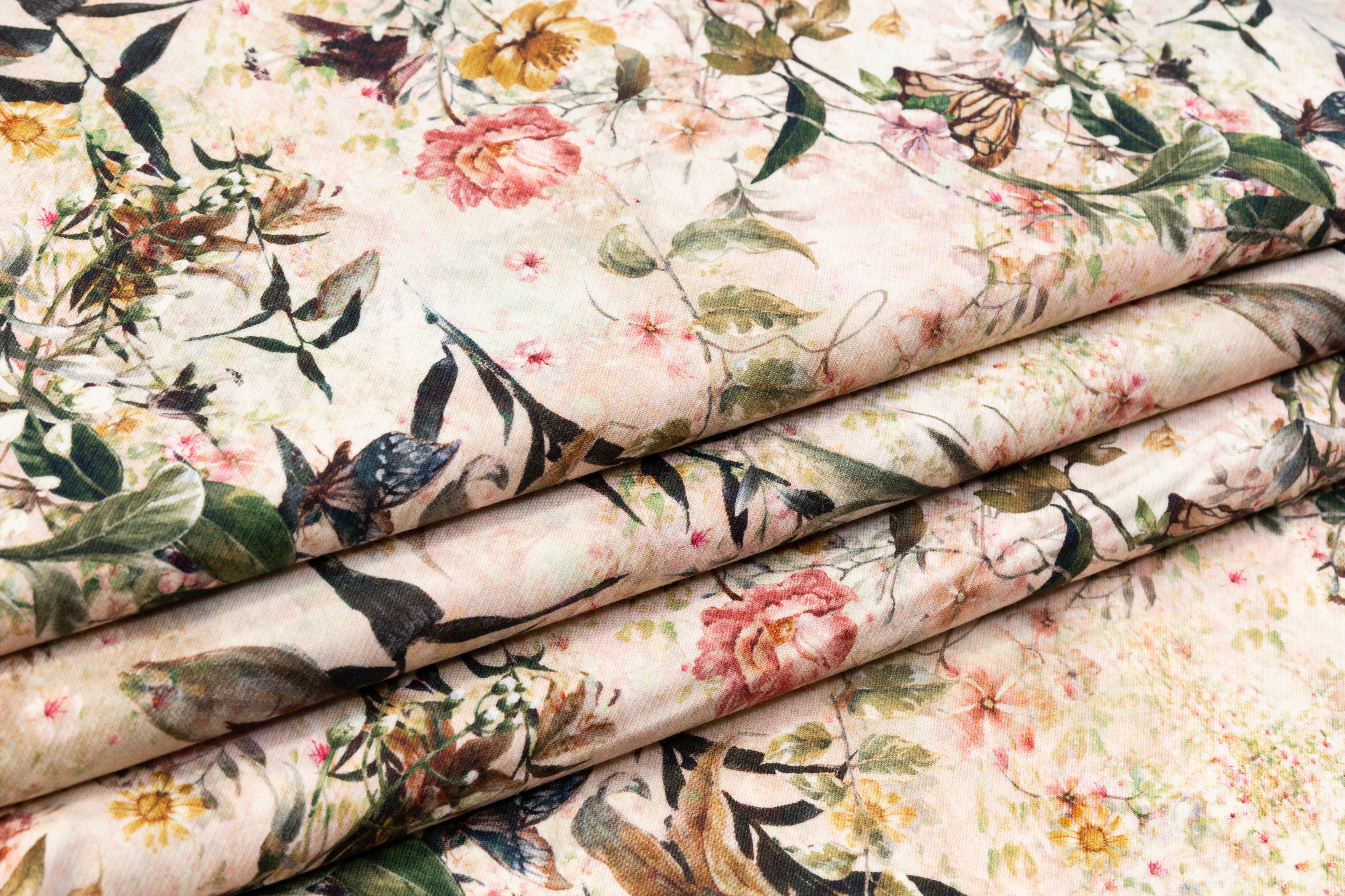 Floral Italian Printed Wool Twill - Beige