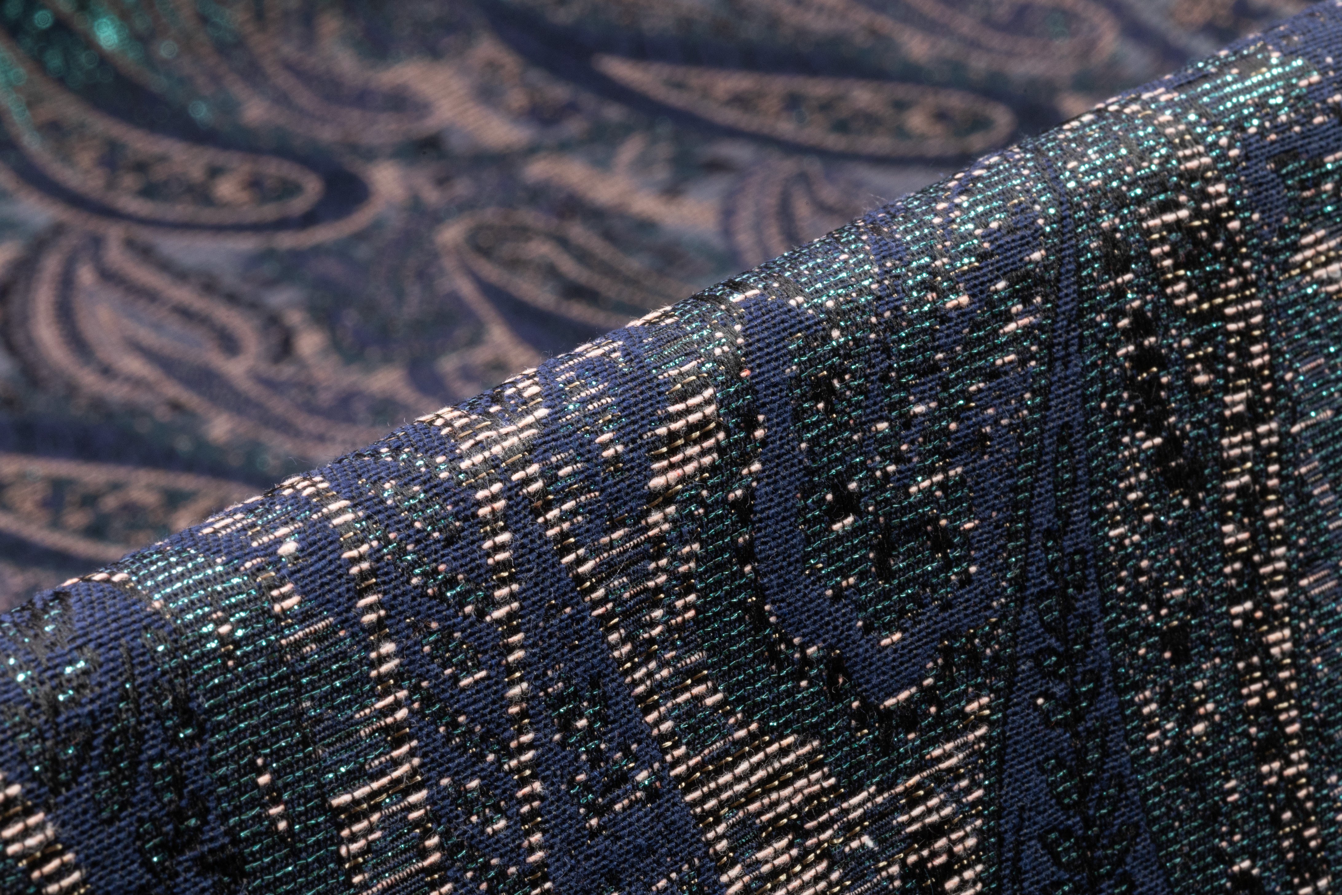 Paisley Metallic Italian Brocade - Blue / Blush