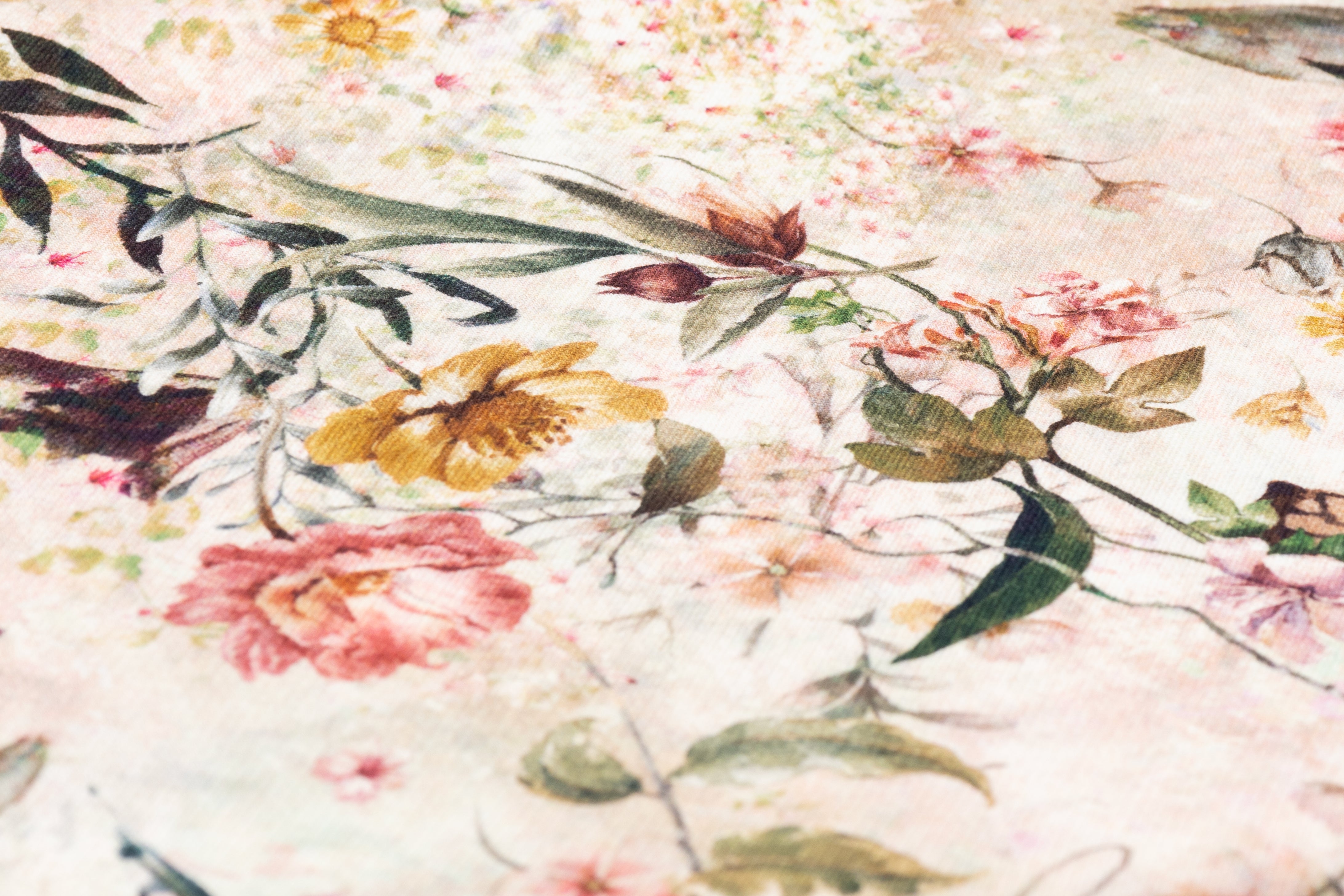 Floral Italian Printed Wool Twill - Beige