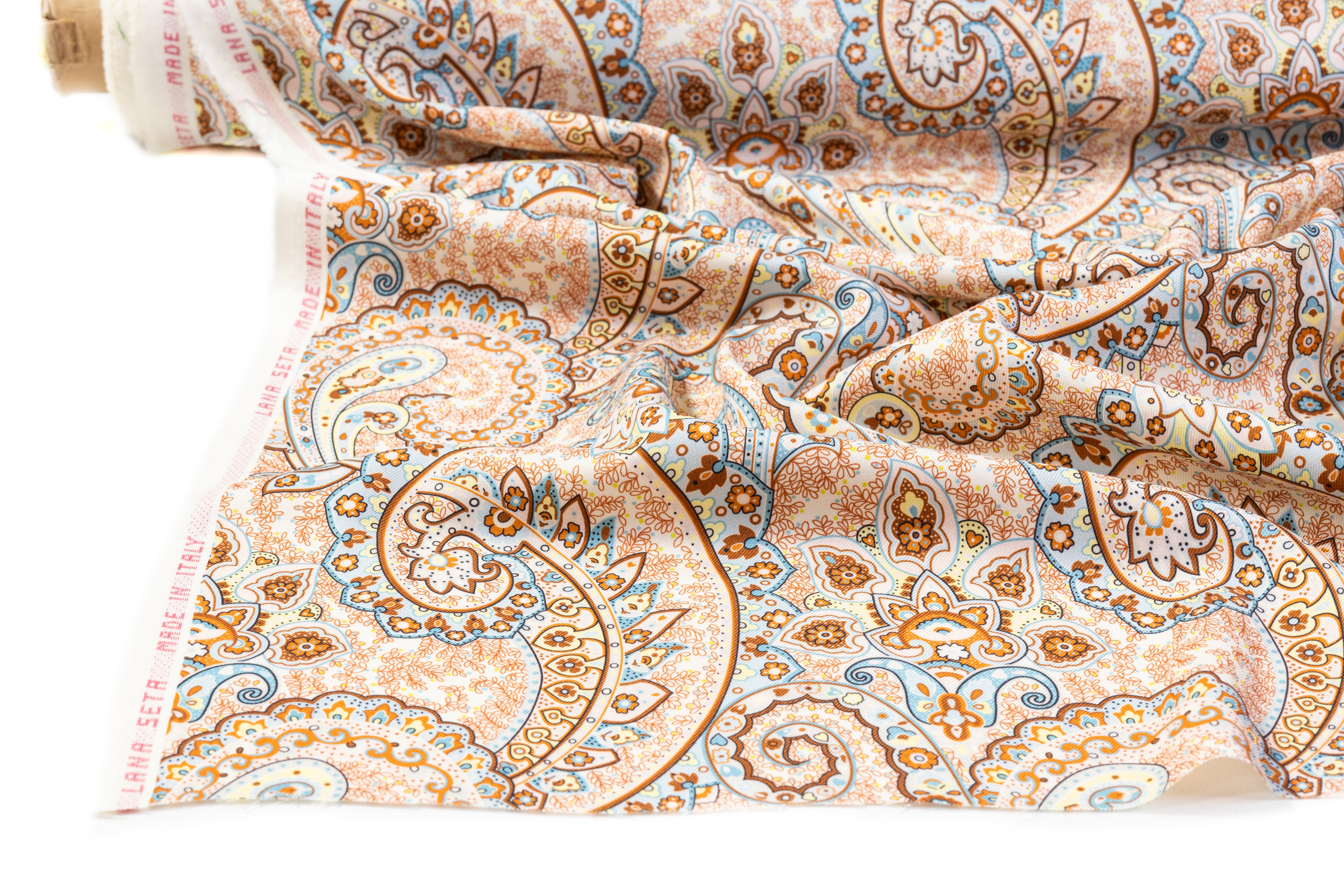 Paisley Italian Silk and Wool Print - Brown / Blue