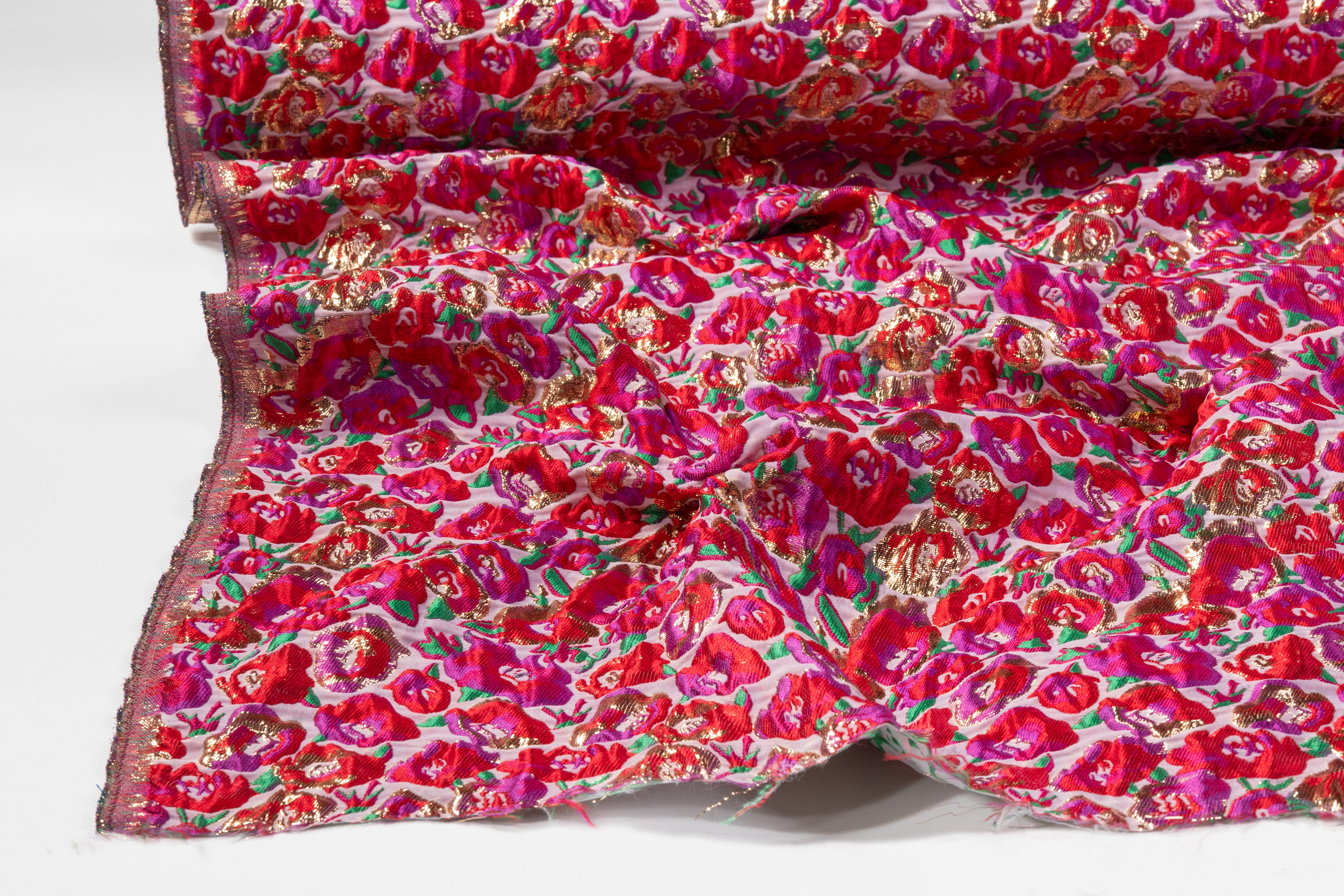 Crushed Metallic Italian Brocade - Red / Purple / Green / Gold