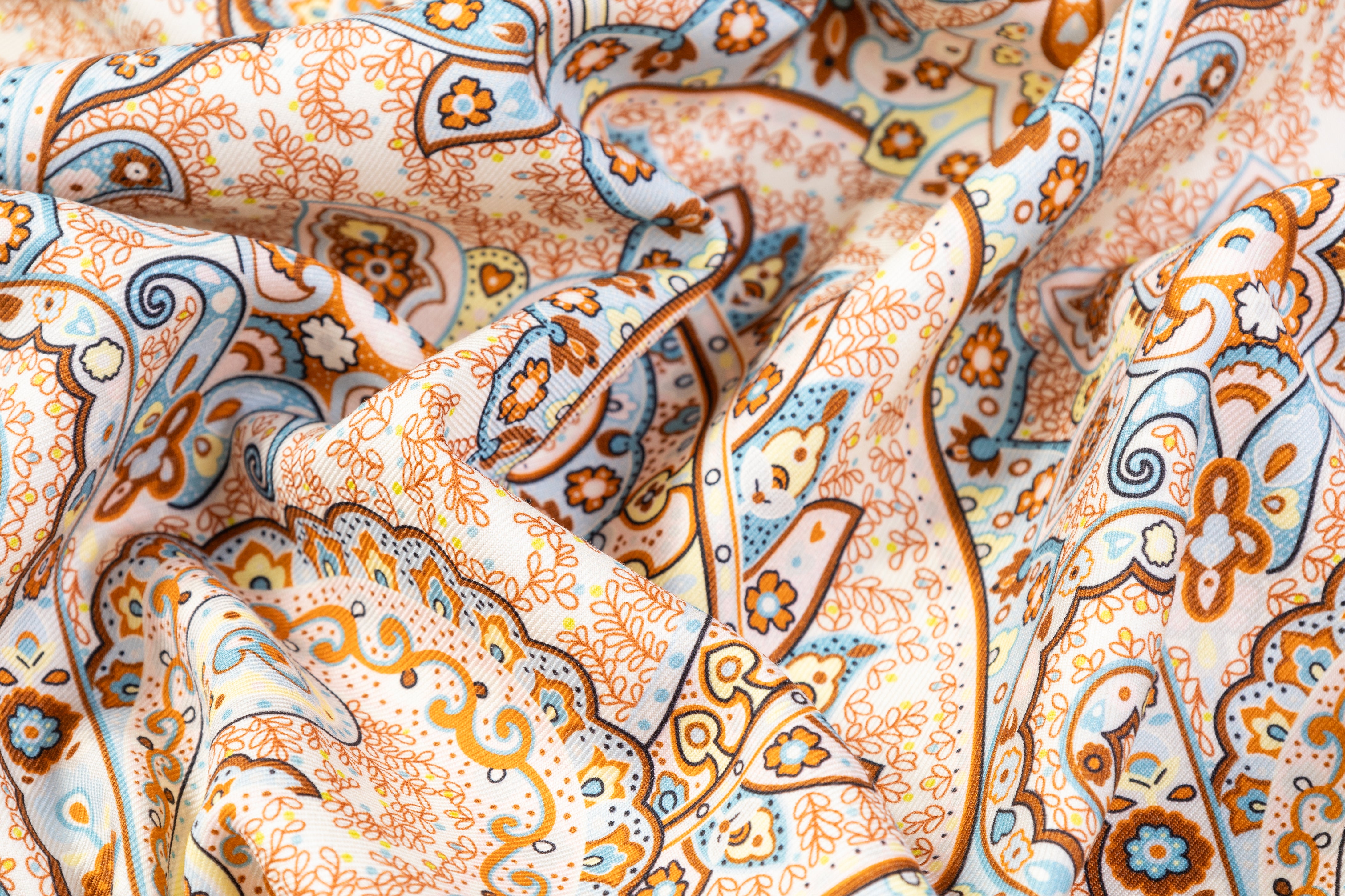 Paisley Italian Silk and Wool Print - Brown / Blue