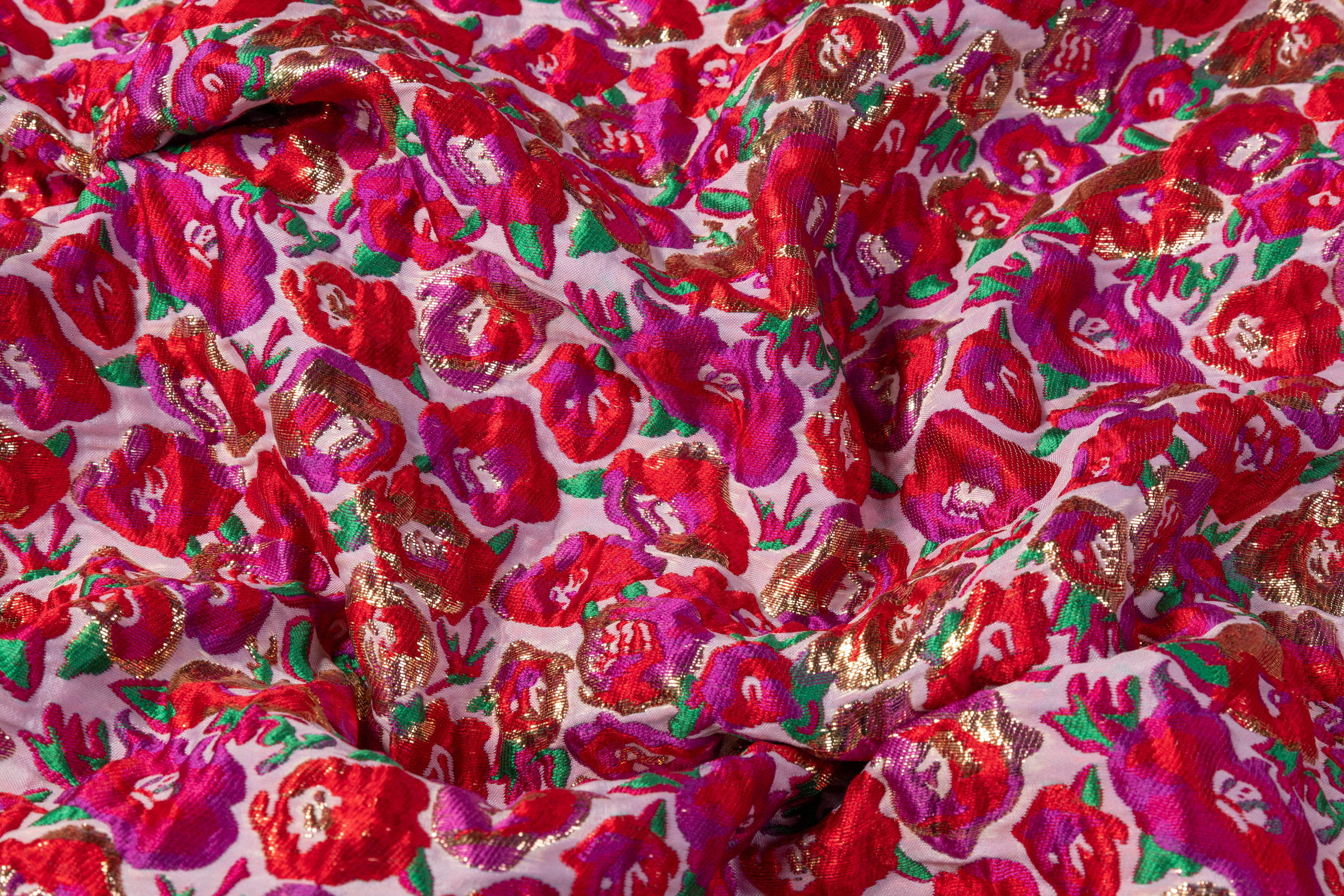Crushed Metallic Italian Brocade - Red / Purple / Green / Gold