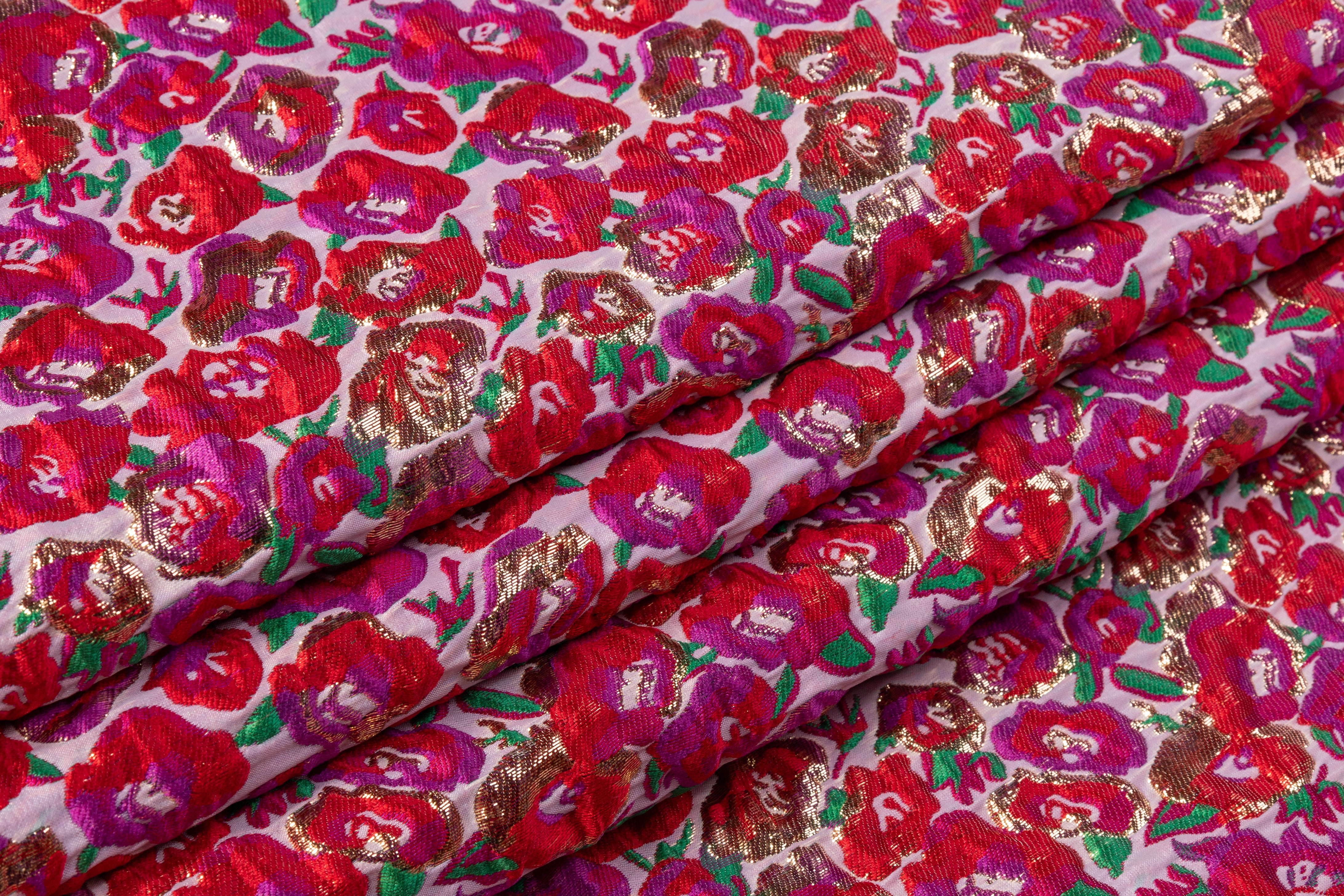 Crushed Metallic Italian Brocade - Red / Purple / Green / Gold