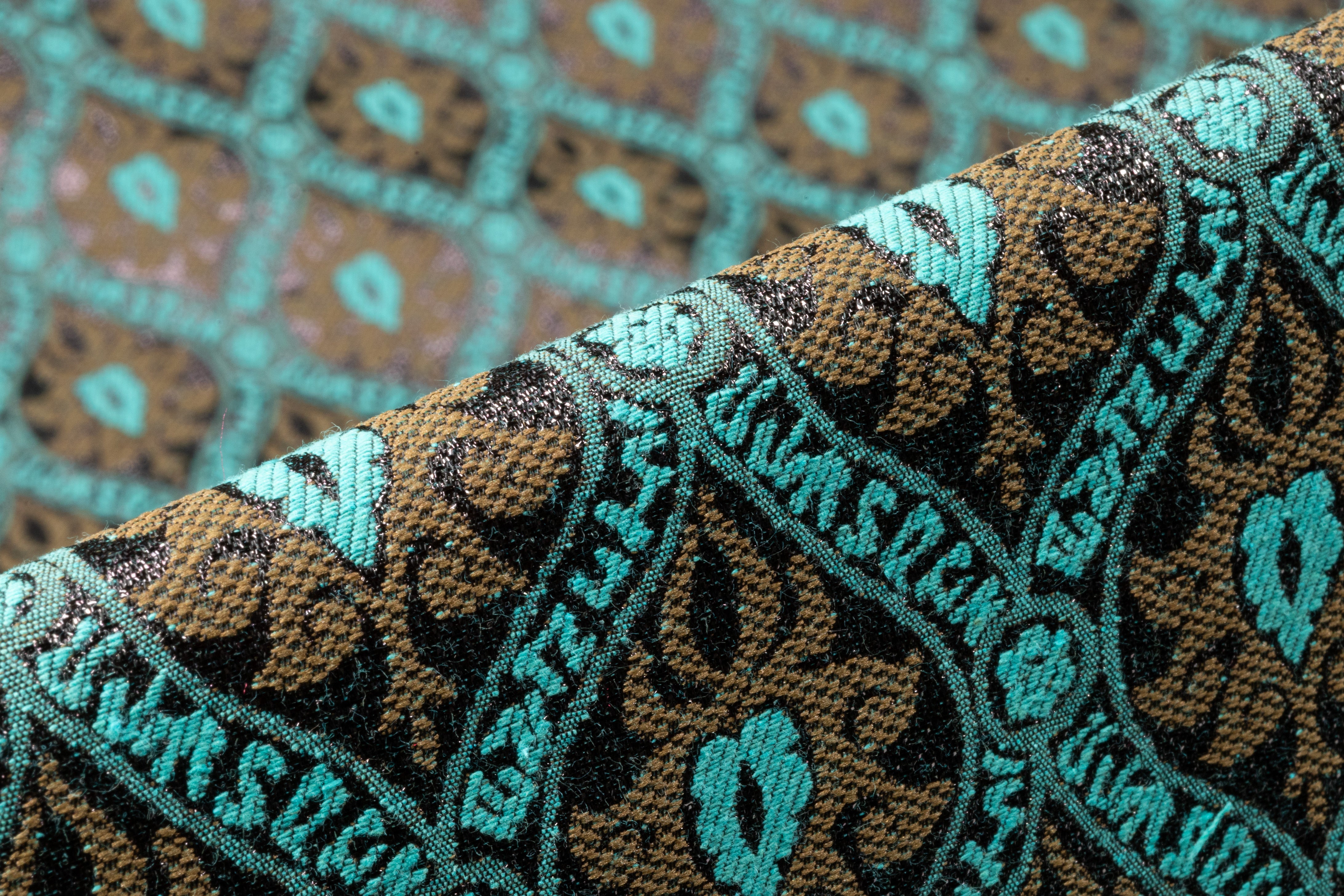 Ornamental Metallic Italian Cotton Blend Brocade - Teal / Bronze