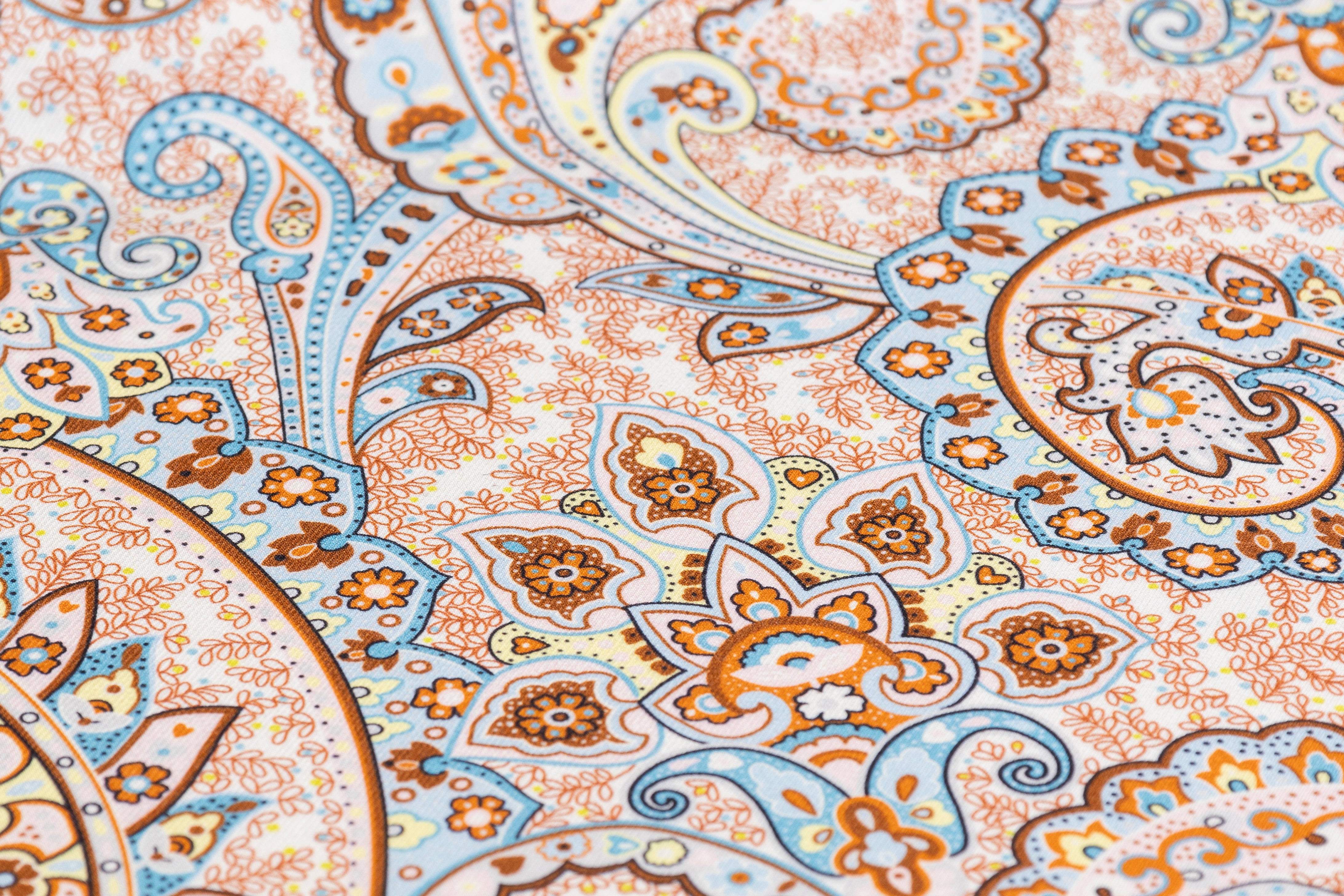Paisley Italian Silk and Wool Print - Brown / Blue