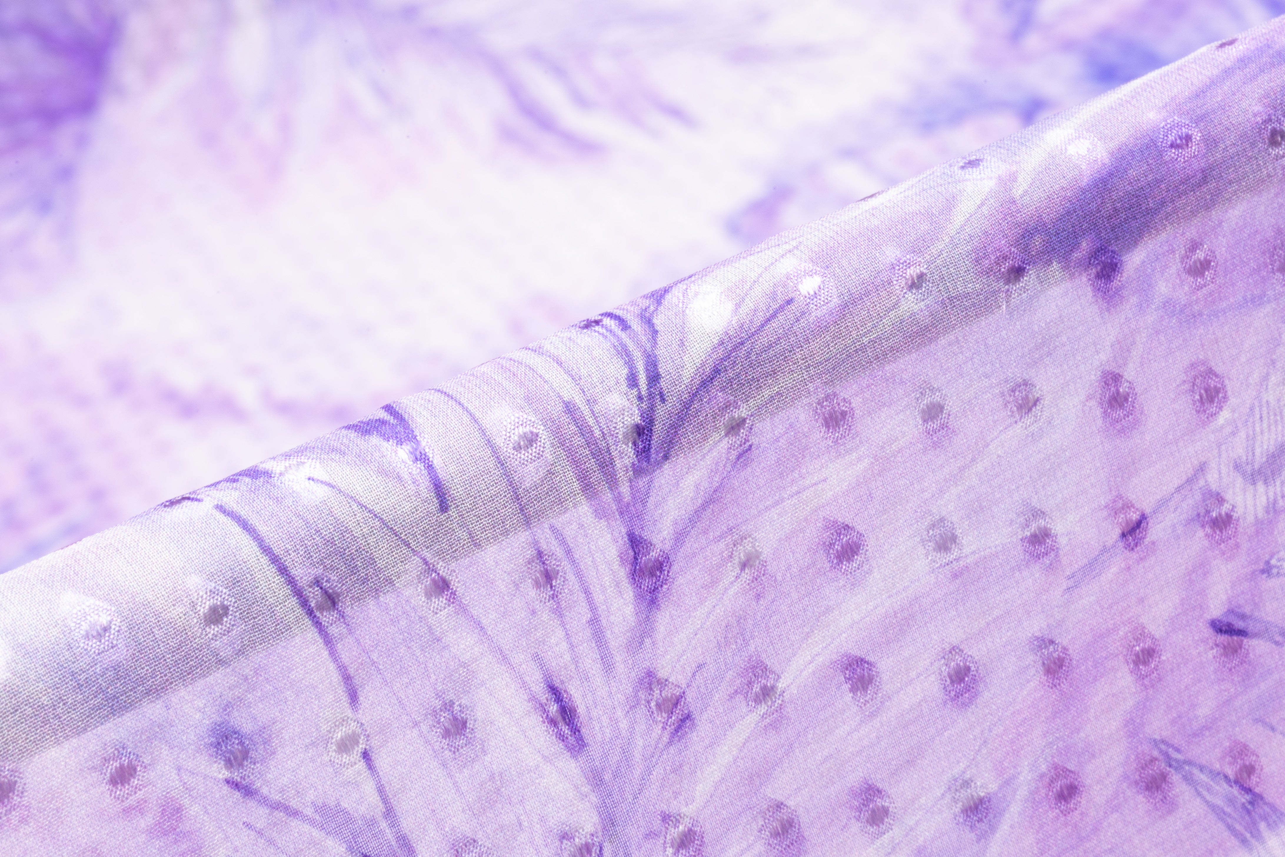 Leaf Print Italian Silk Chiffon Fil Coupé - Purple