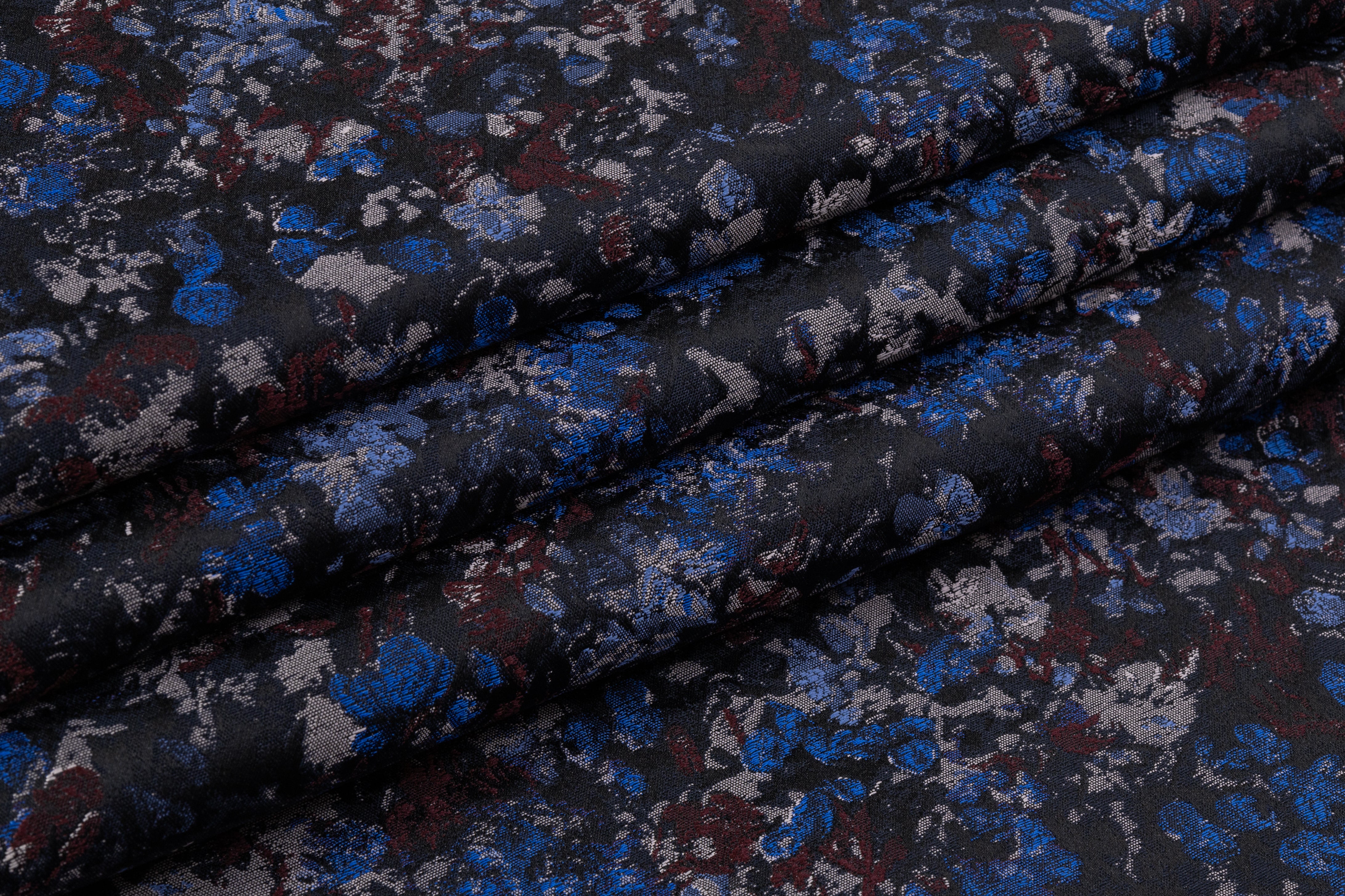 Abstract Italian Brocade - Blue / Burgundy / Gray