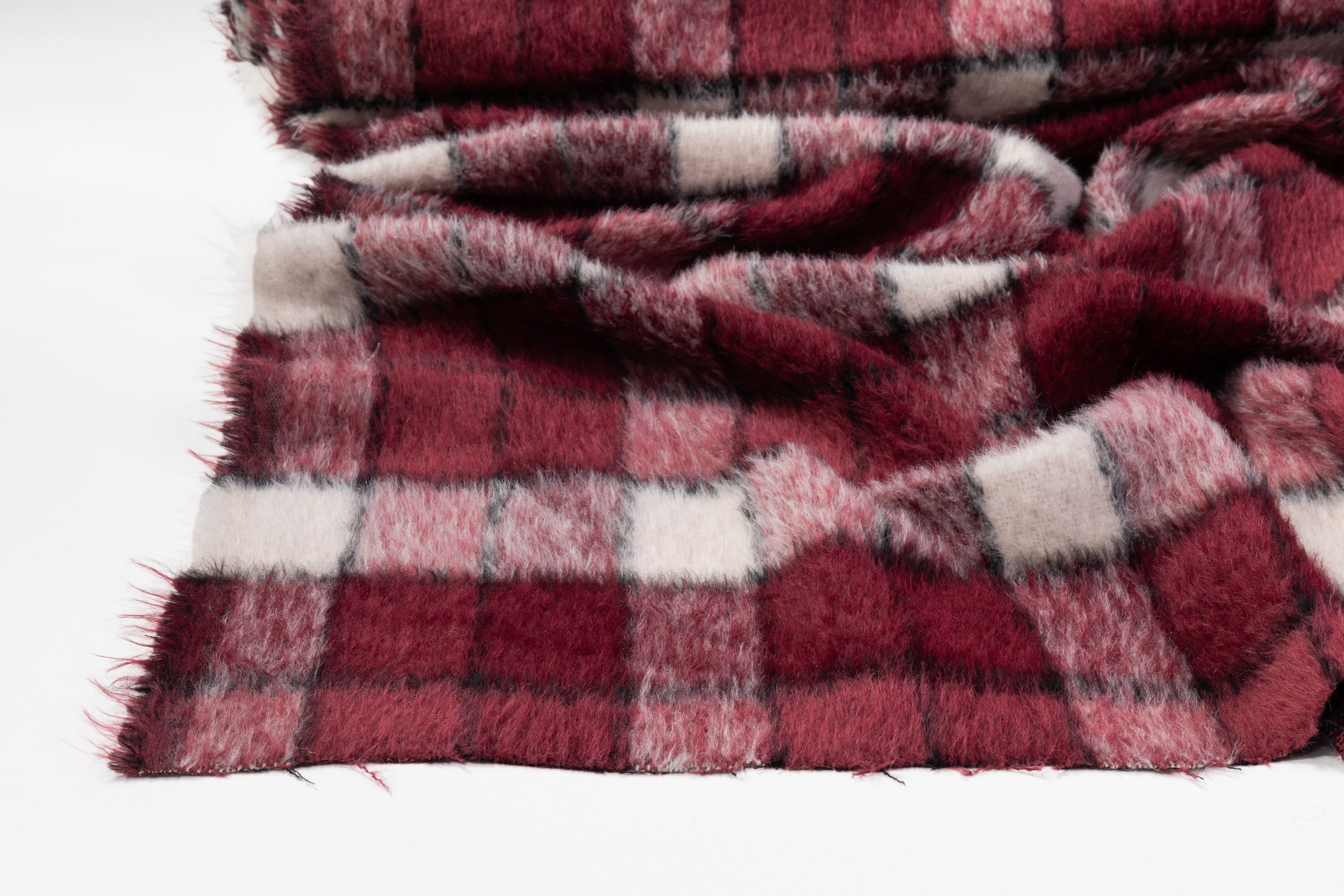 Checked Italian Alpaca Wool Coating - Burgundy / White