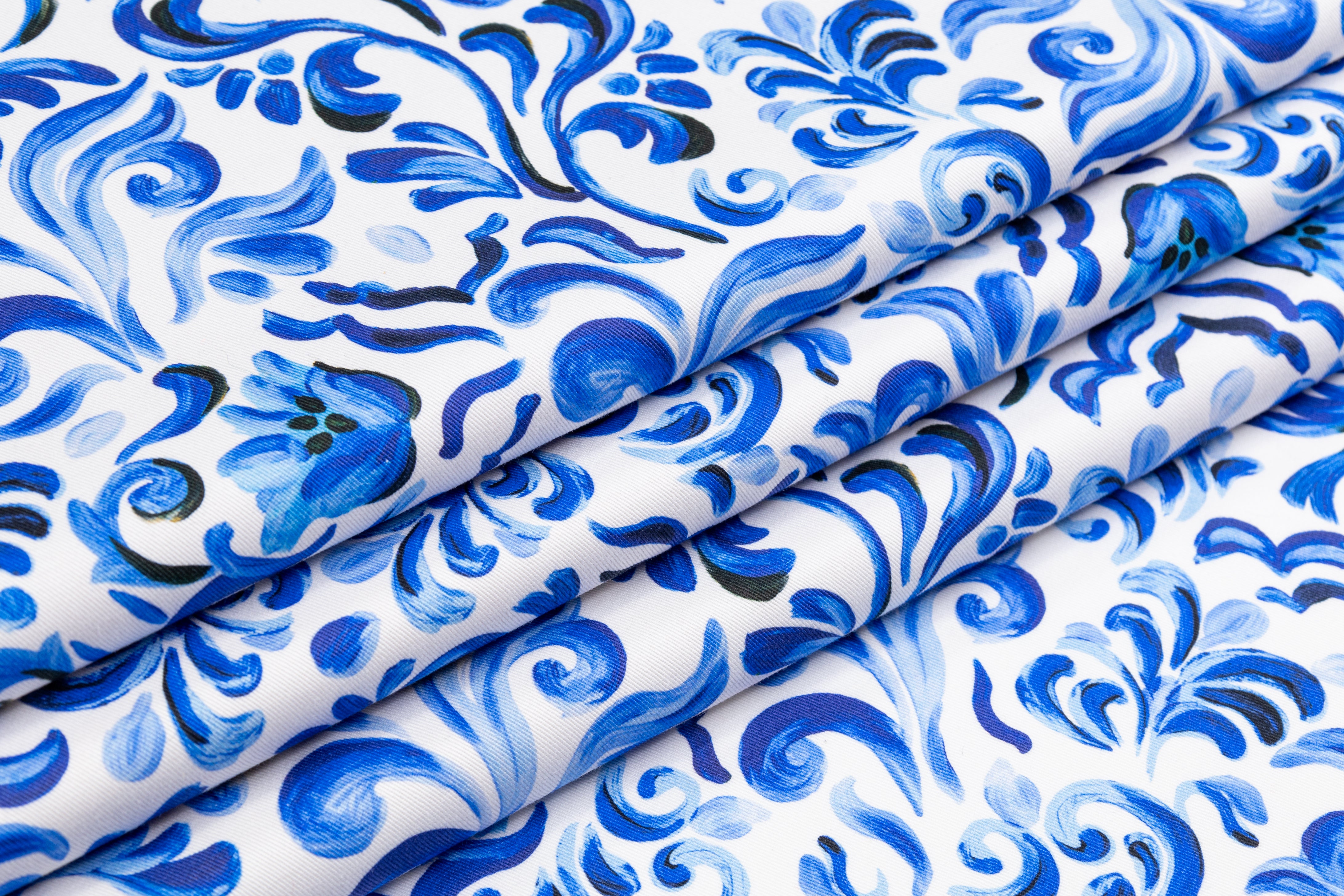 Floral Baroque Italian Cotton Twill - Blue / White