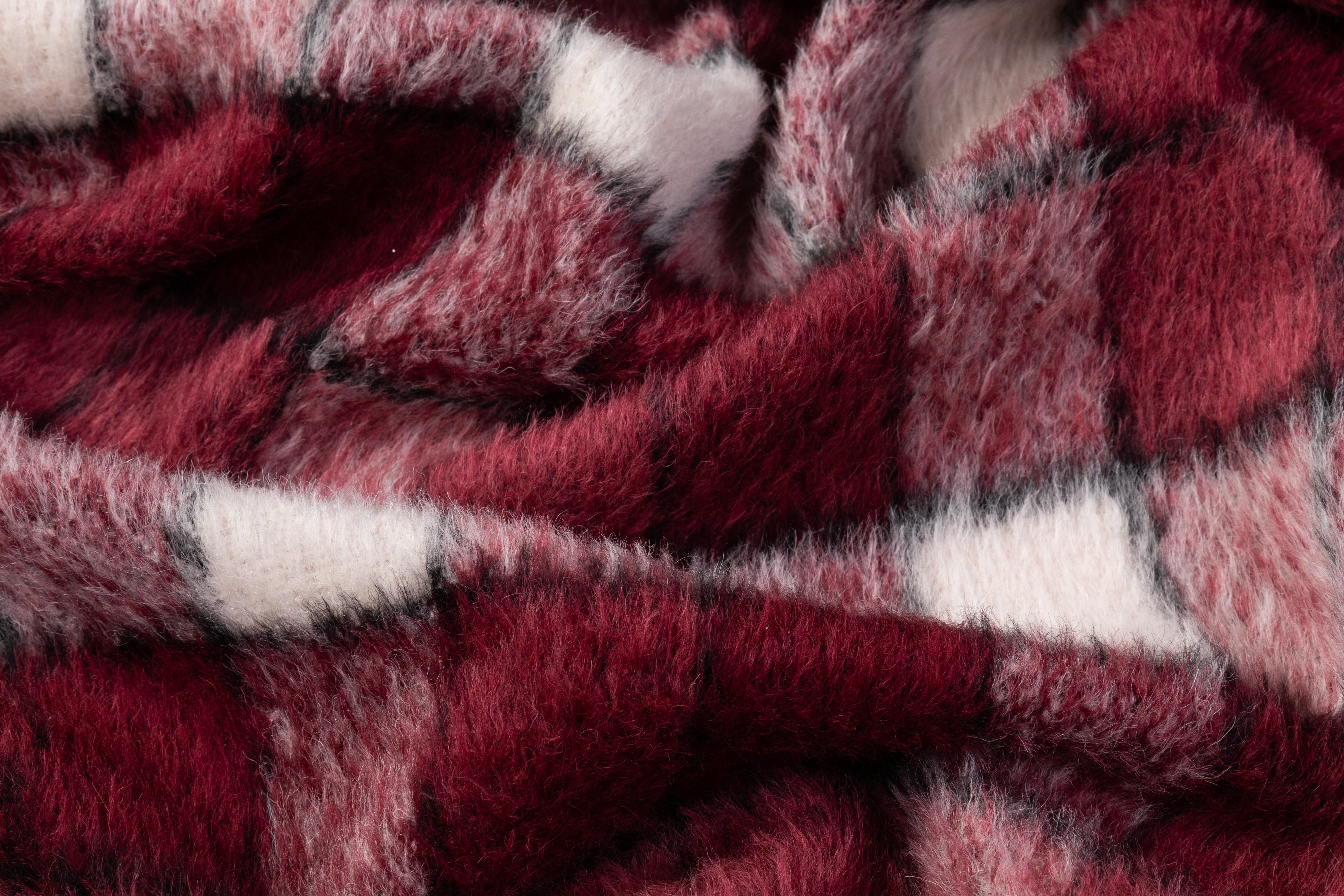 Checked Italian Alpaca Wool Coating - Burgundy / White